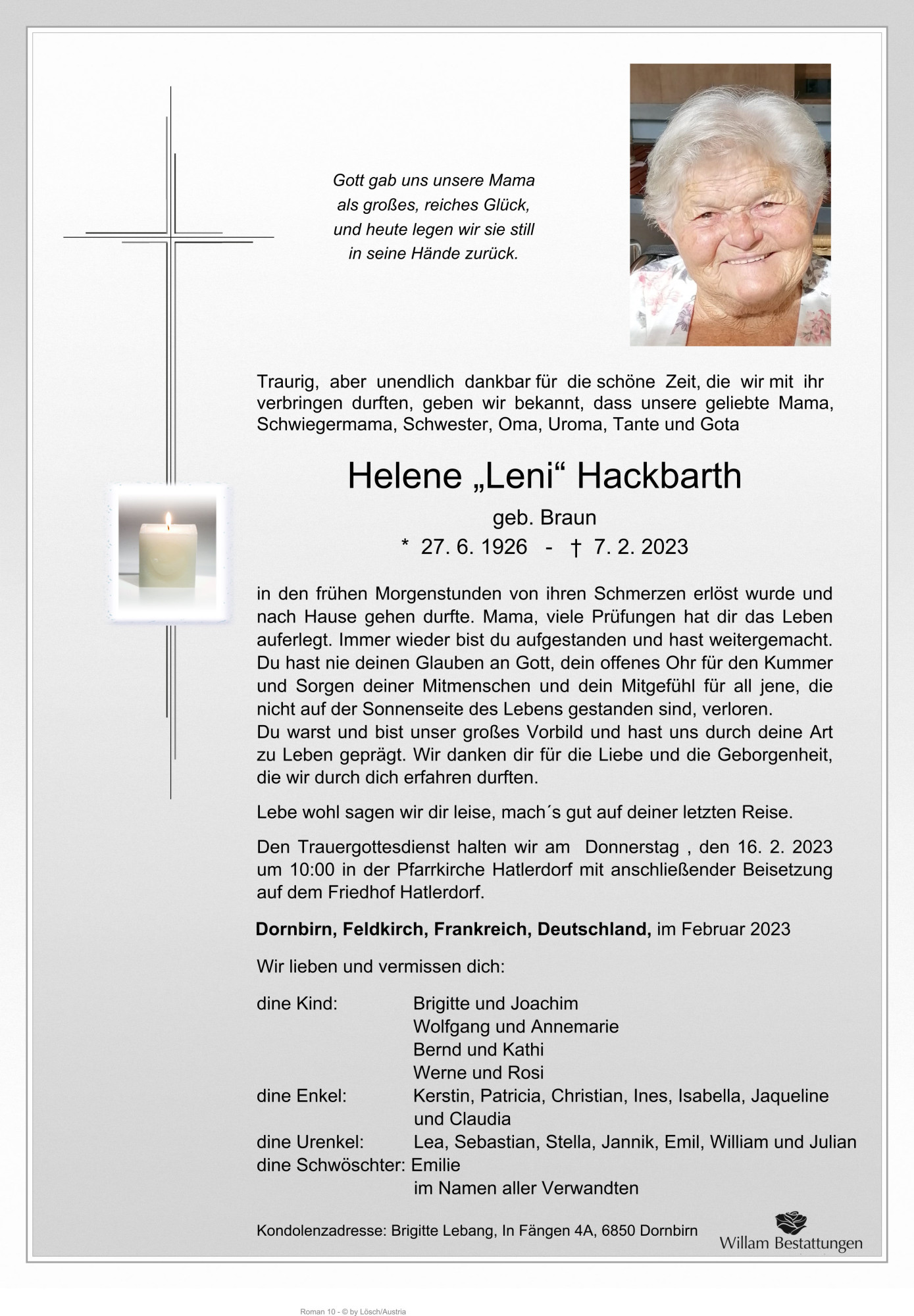 Traueranzeige von Helene Hackbarth