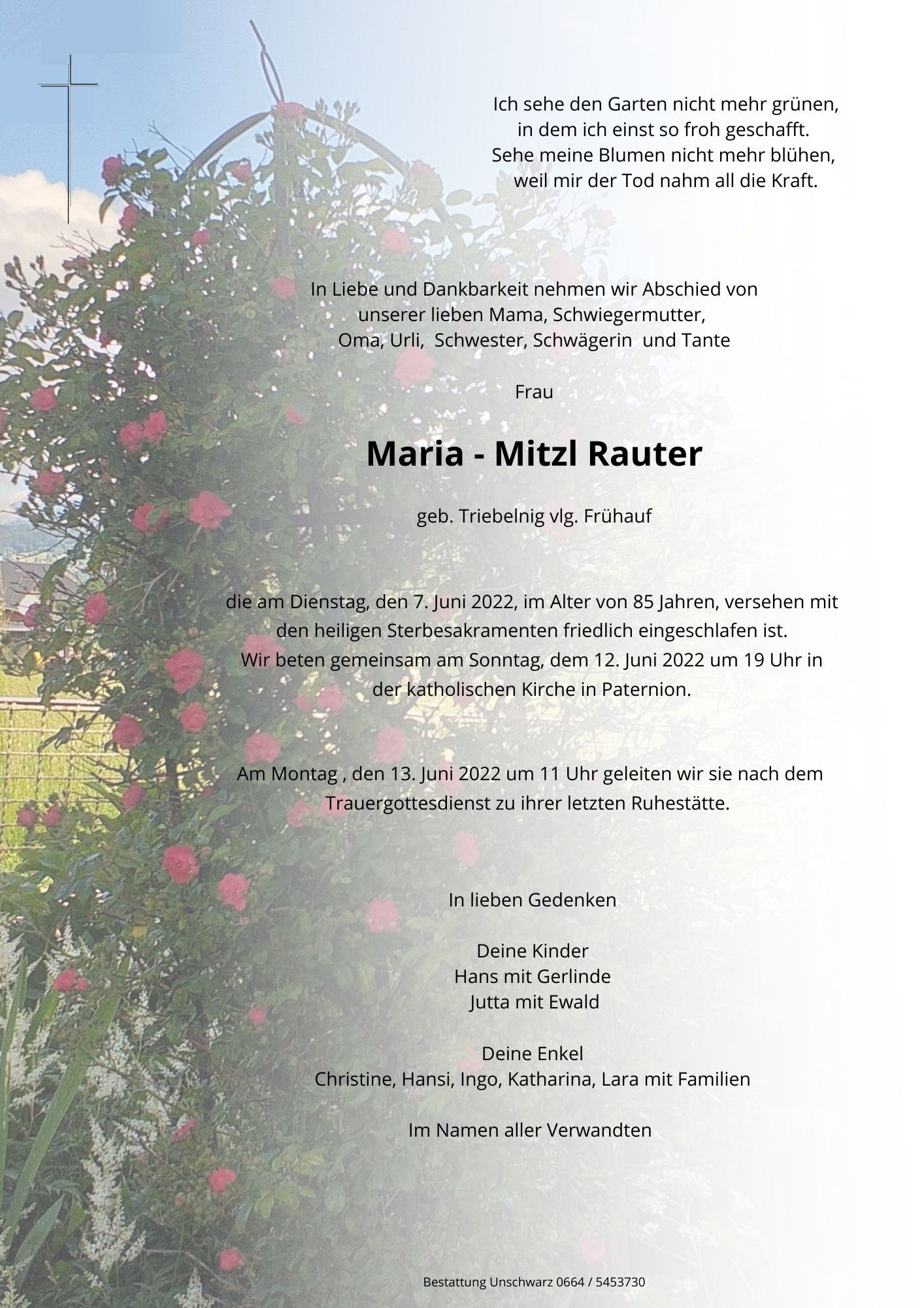 Traueranzeige von Maria Rauter