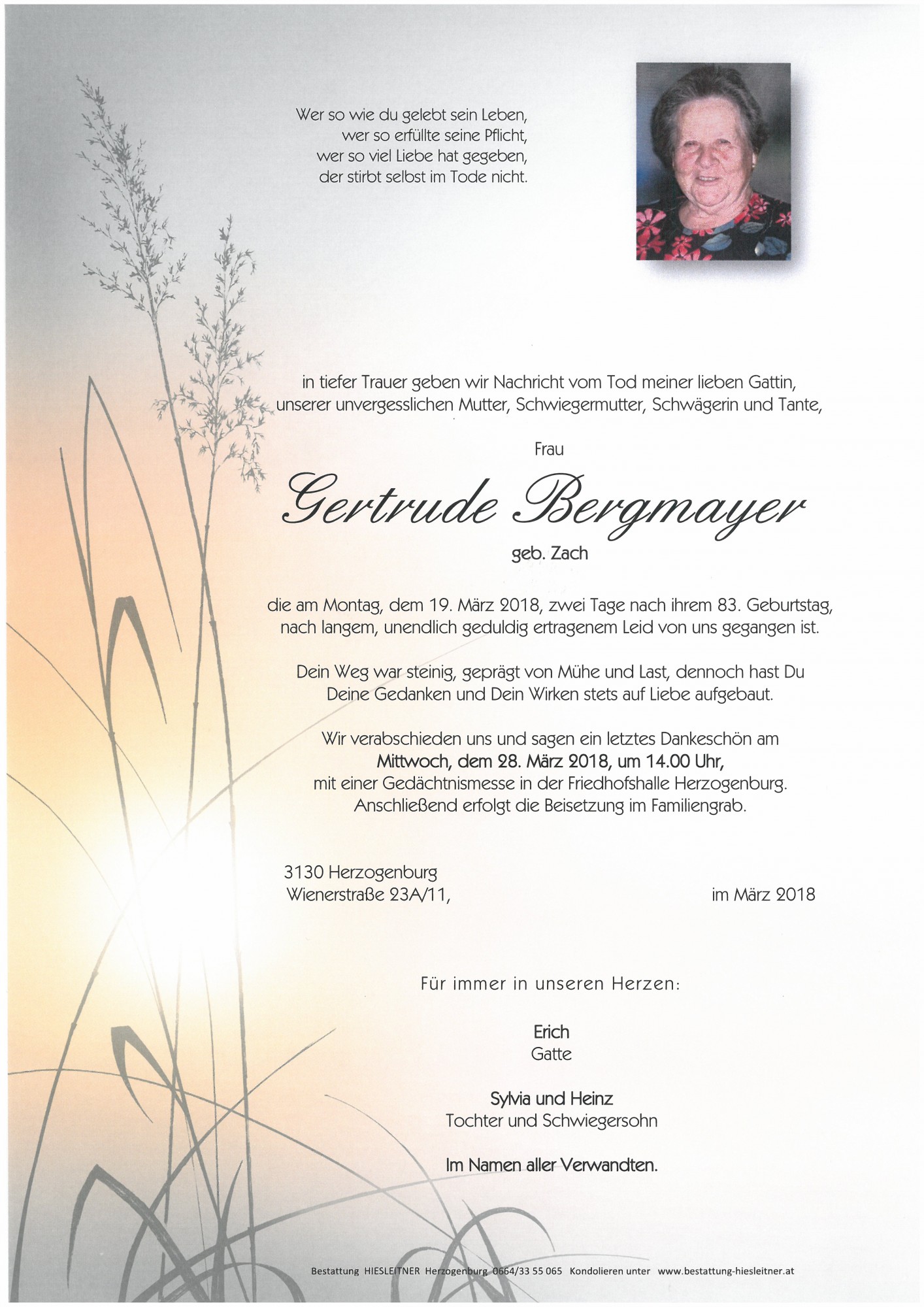 Traueranzeige von Gertrude Bergmayer