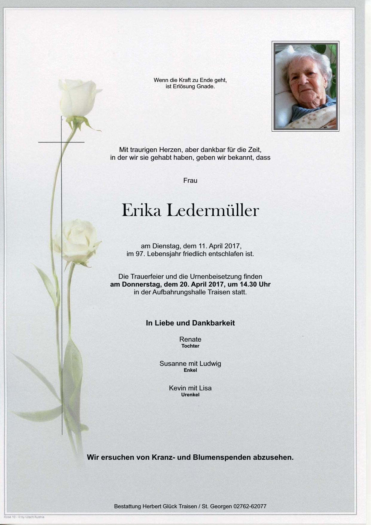 Traueranzeige von Erika Ledermüller