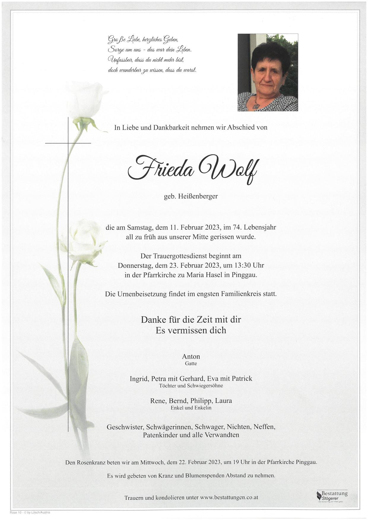 Traueranzeige von Frieda Wolf