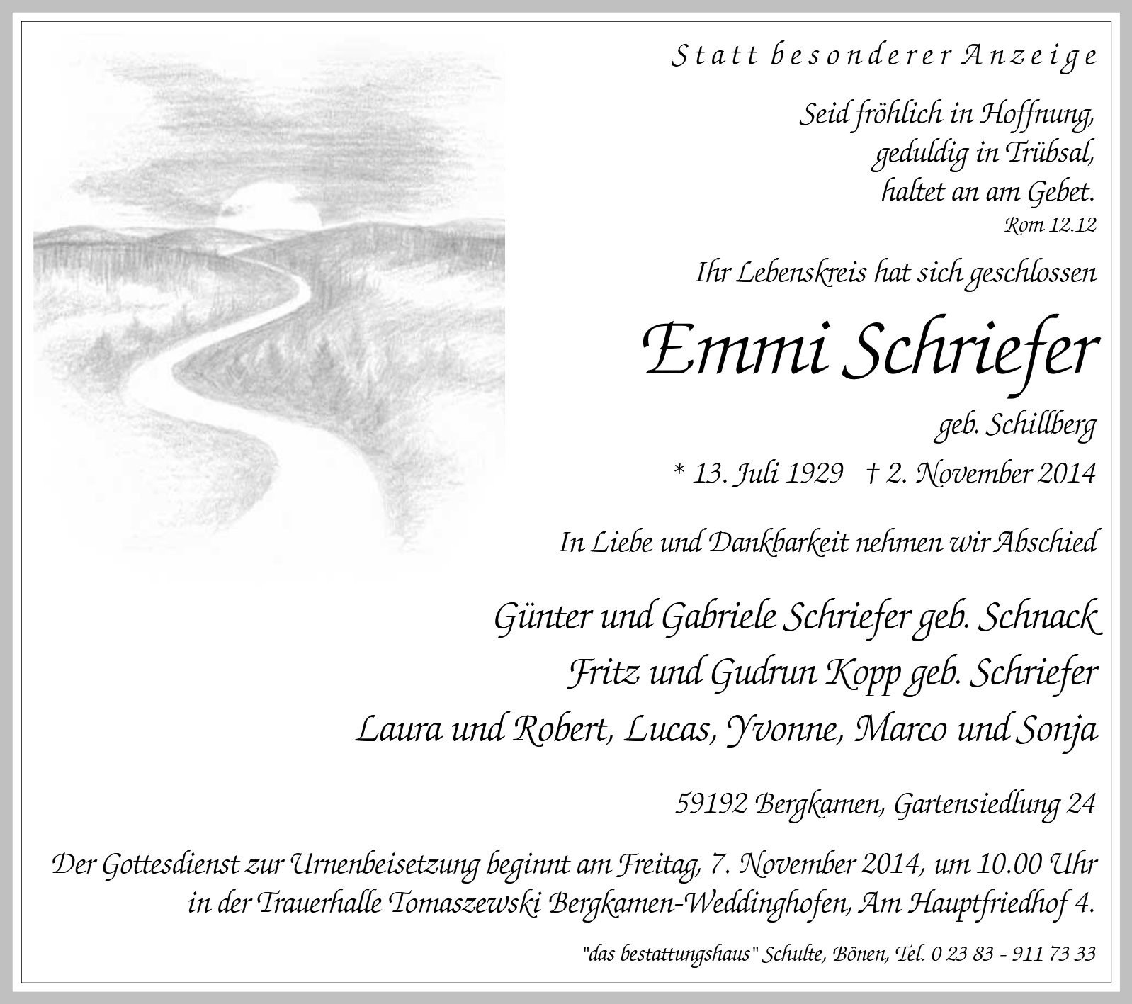 Traueranzeige von Emmi Schriefer