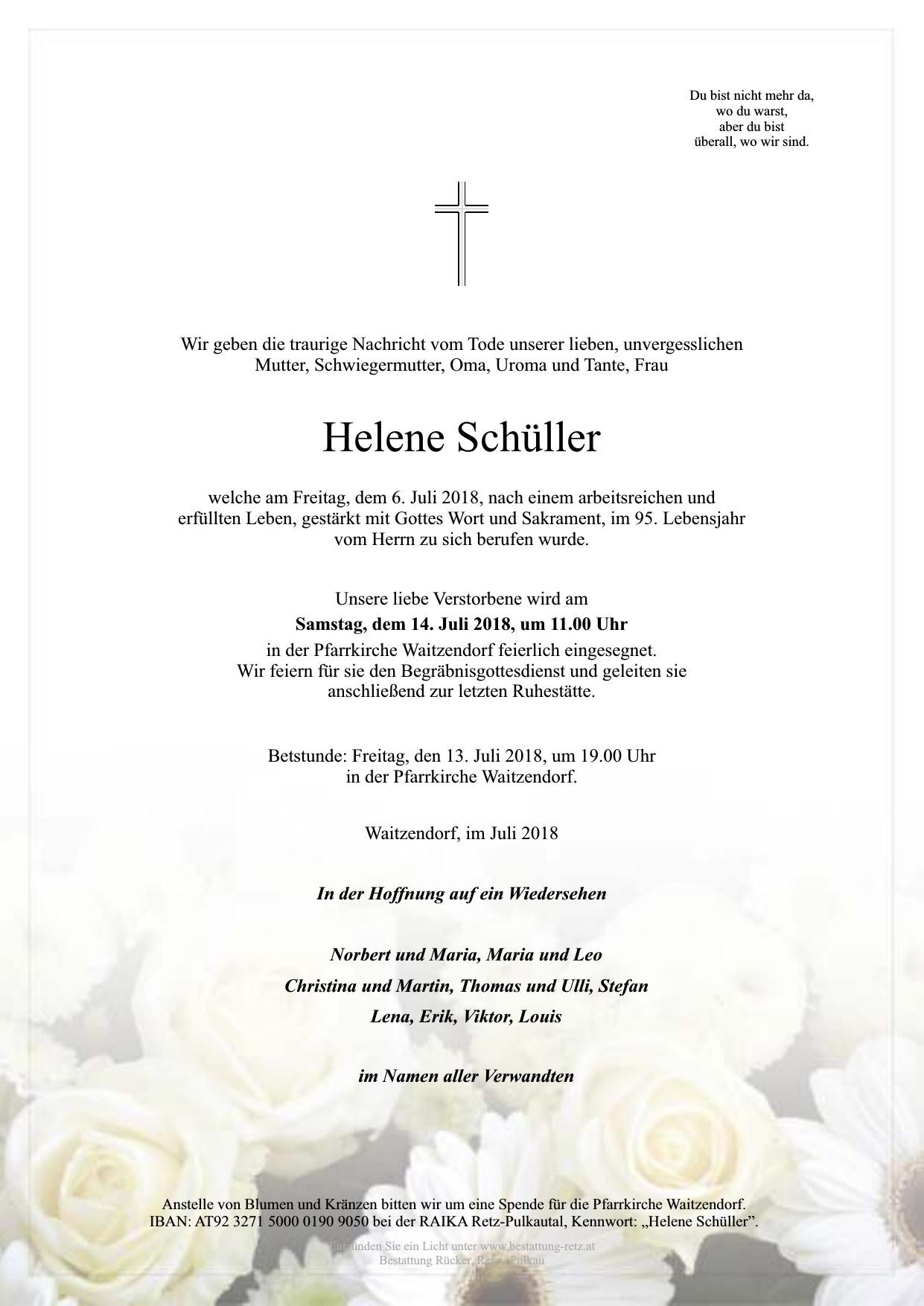 Traueranzeige von Helene Schüller