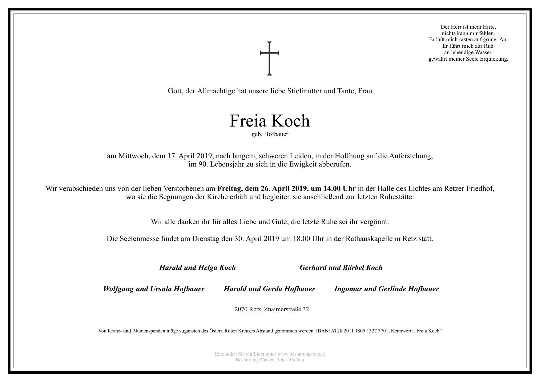 Traueranzeige von Freia Koch