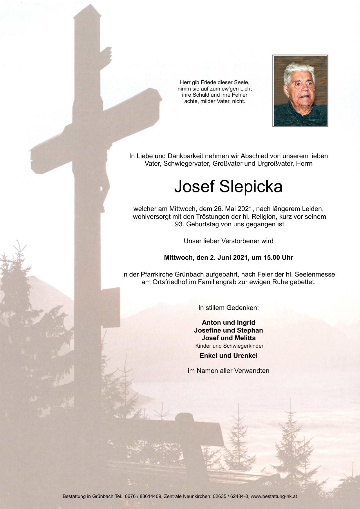 Traueranzeige von Josef Slepicka