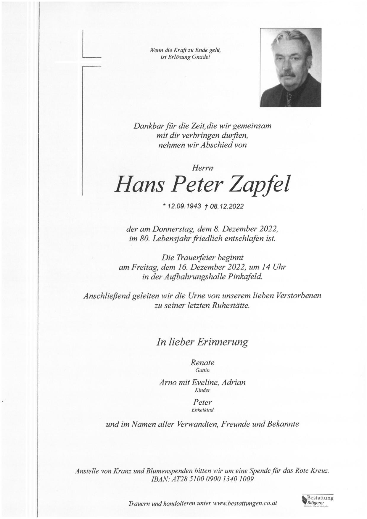 Traueranzeige von Hans Peter Zapfel