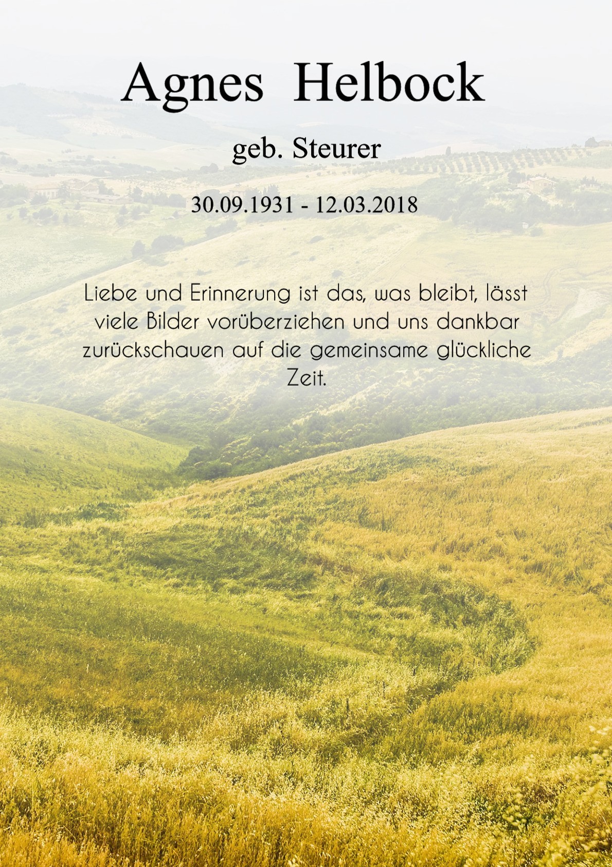 Traueranzeige von Agnes Helbock
