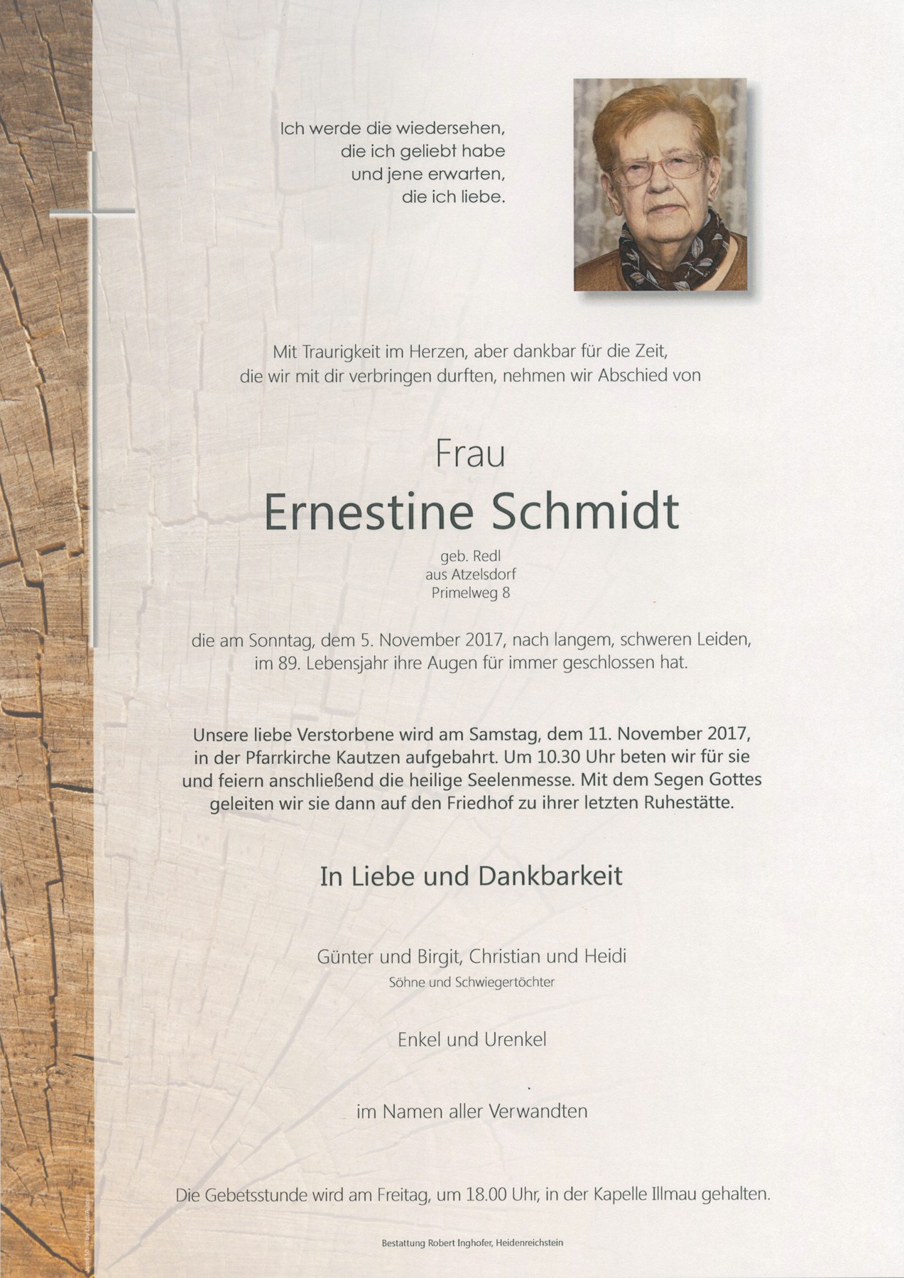 Traueranzeige von Ernestine Schmidt