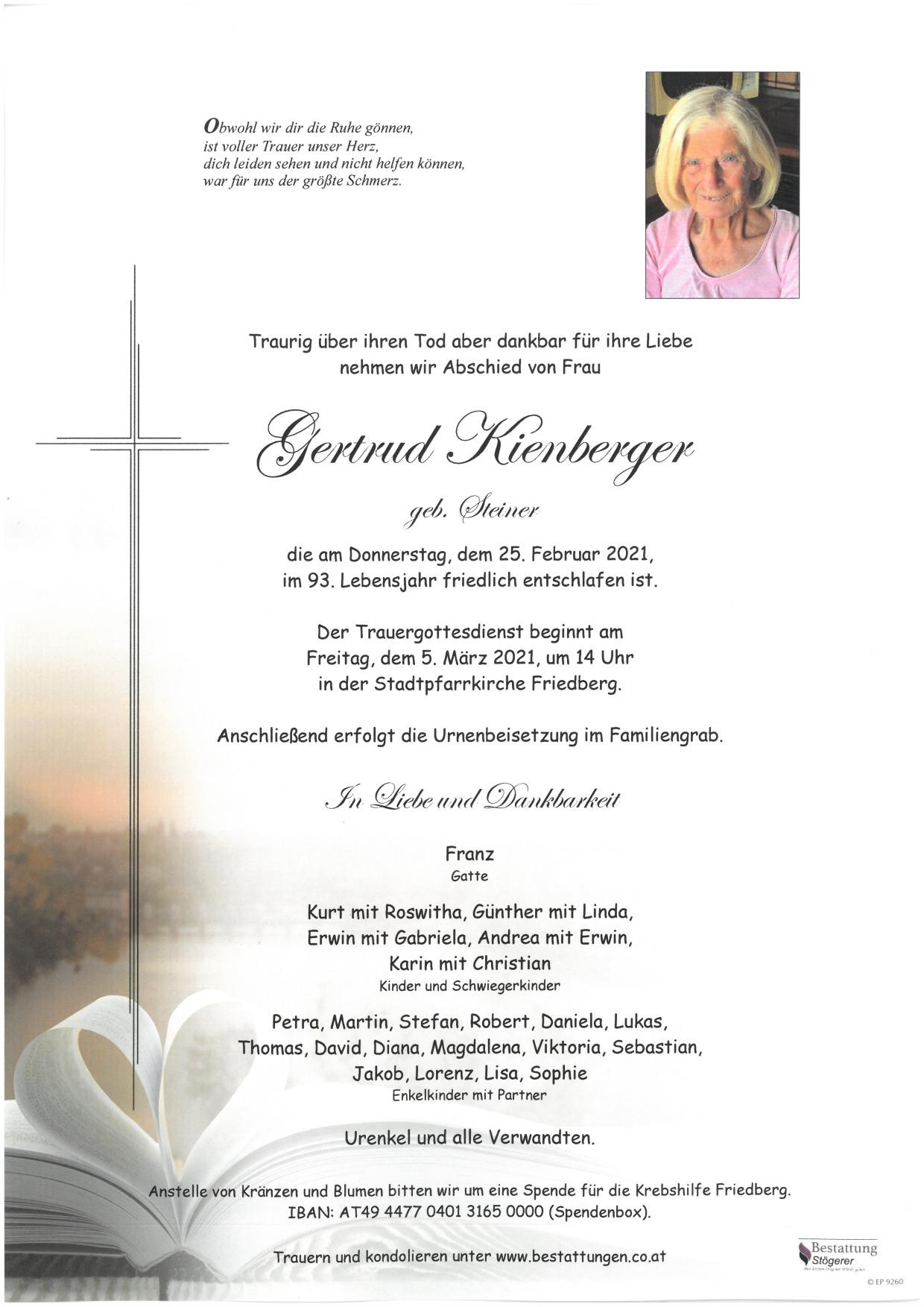 Traueranzeige von Gertrud Kienberger