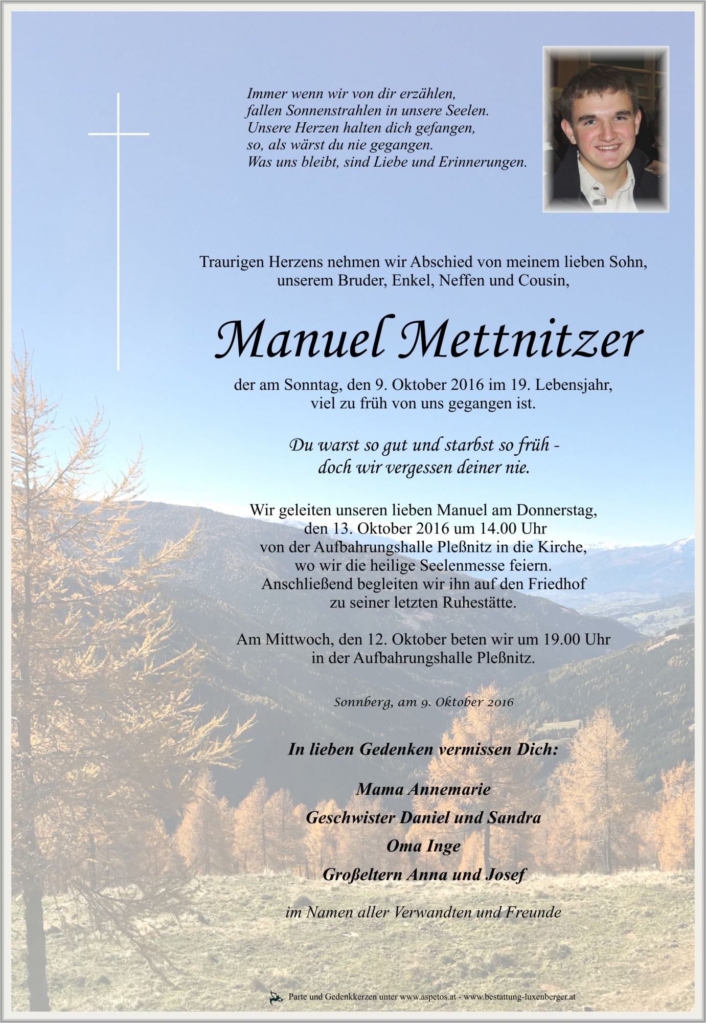 Traueranzeige von Manuel Mettnitzer