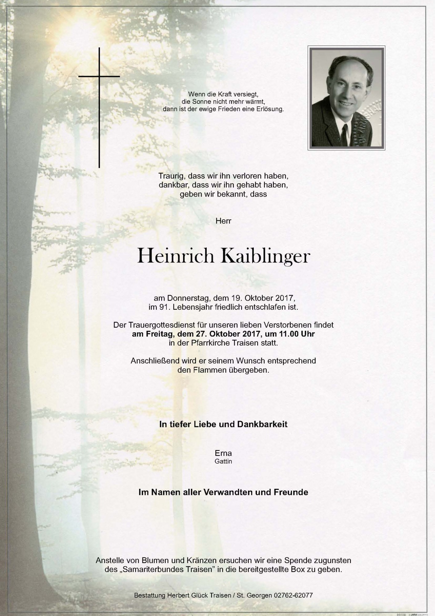 Traueranzeige von Heinrich Kaiblinger