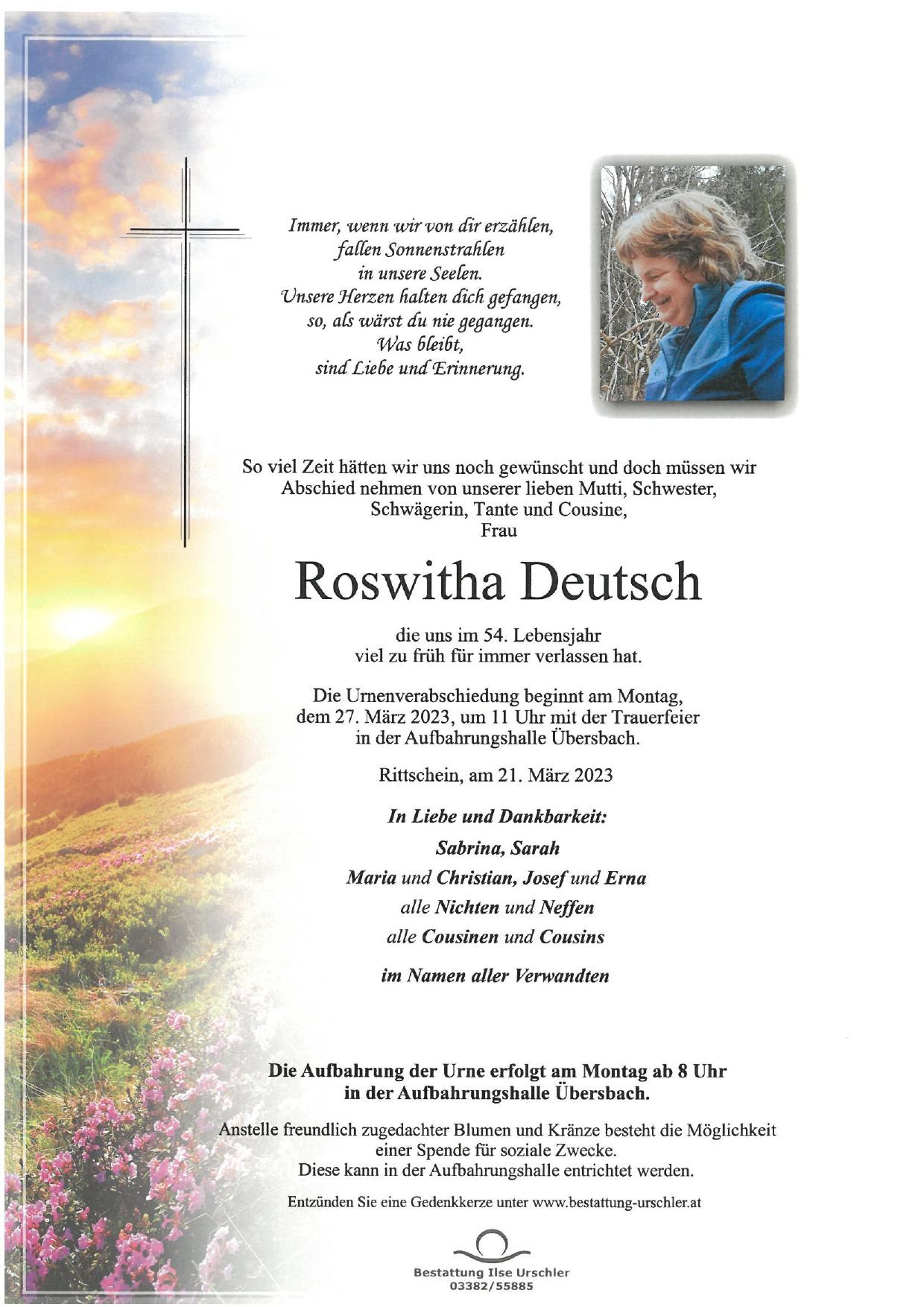 Traueranzeige von Roswitha Deutsch