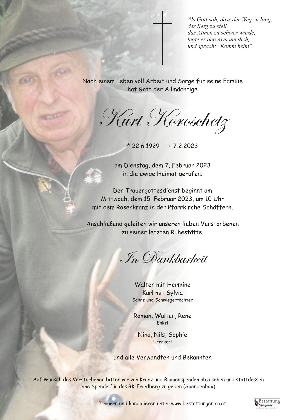 Traueranzeige von Kurt Koroschetz