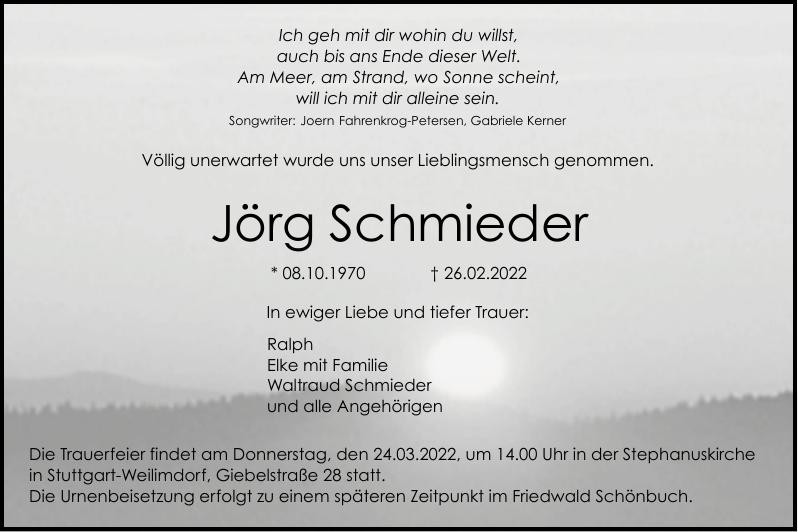 Traueranzeige von Jörg Schmieder
