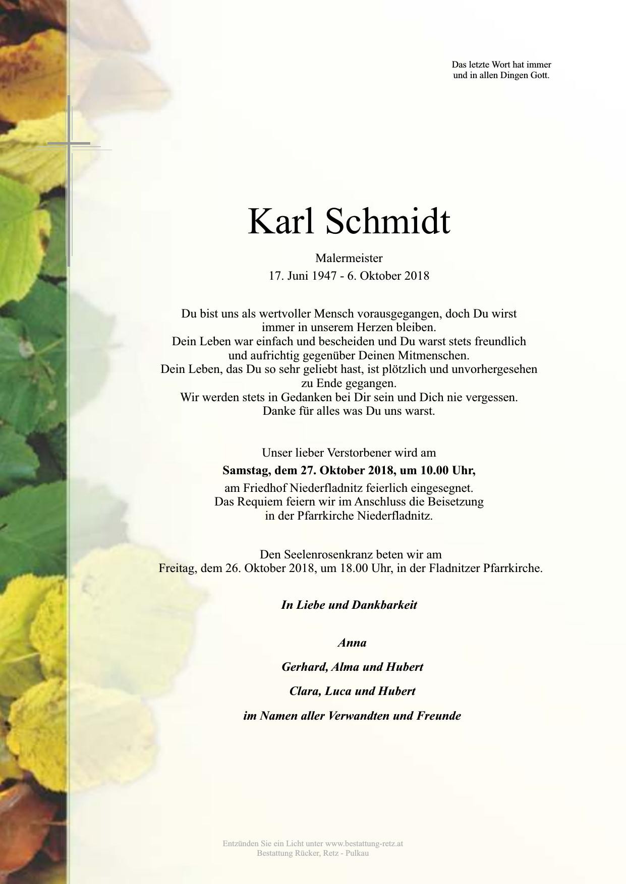 Traueranzeige von Karl Schmidt