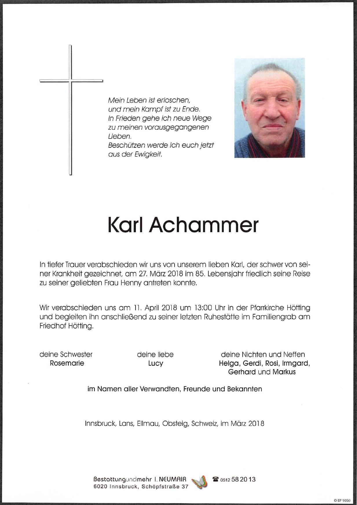 Traueranzeige von Karl Achammer