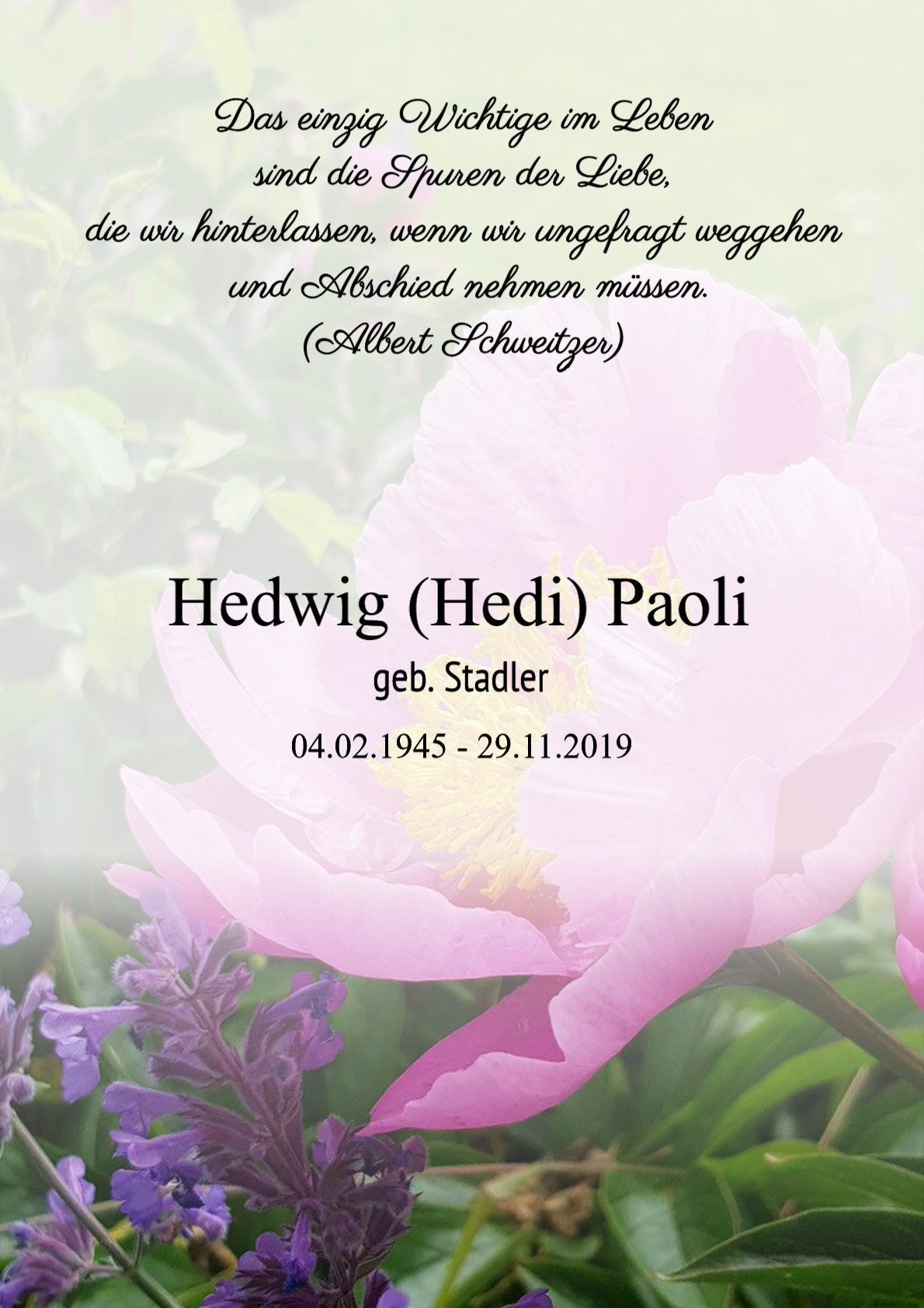 Traueranzeige von Hedwig (Hedi) Paoli