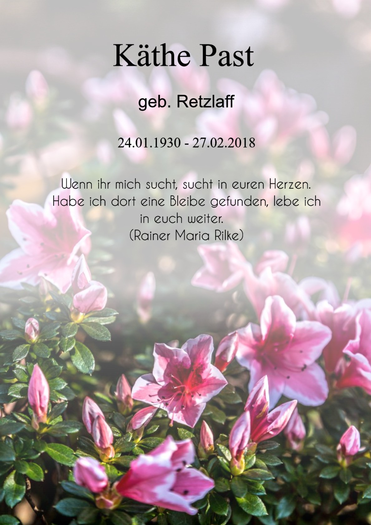 Traueranzeige von Käthe Past