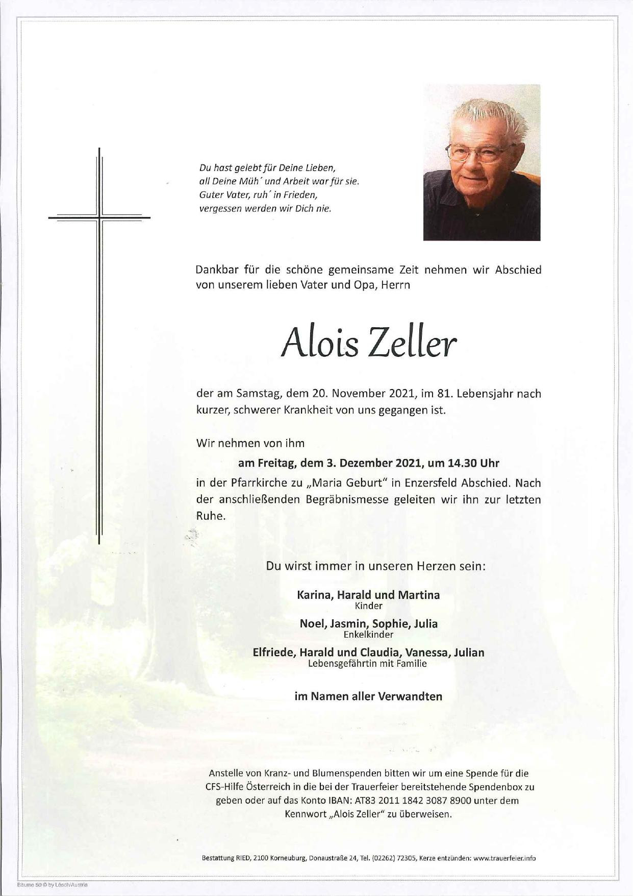 Traueranzeige von Alois Zeller