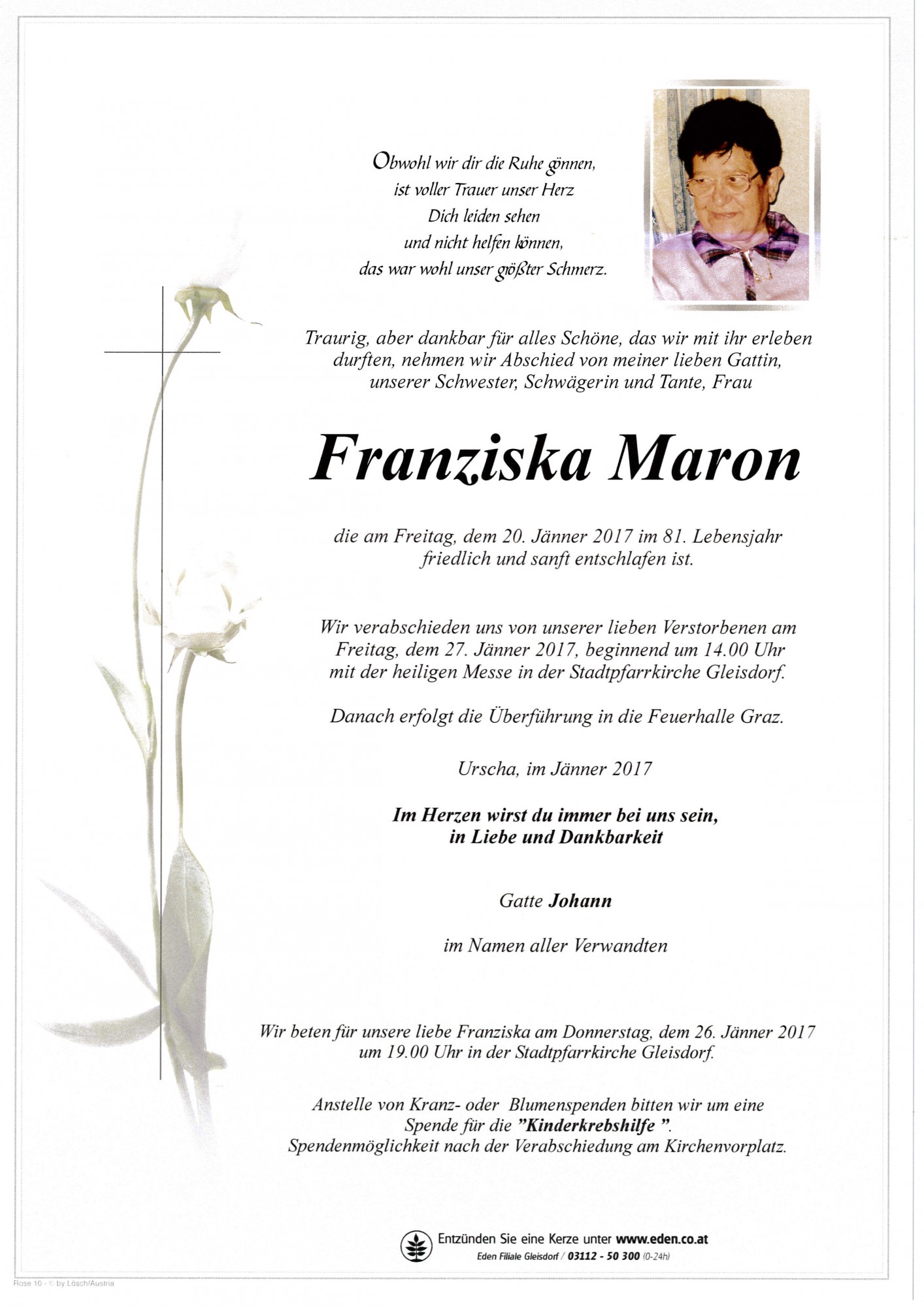 Traueranzeige von Franziska Maron