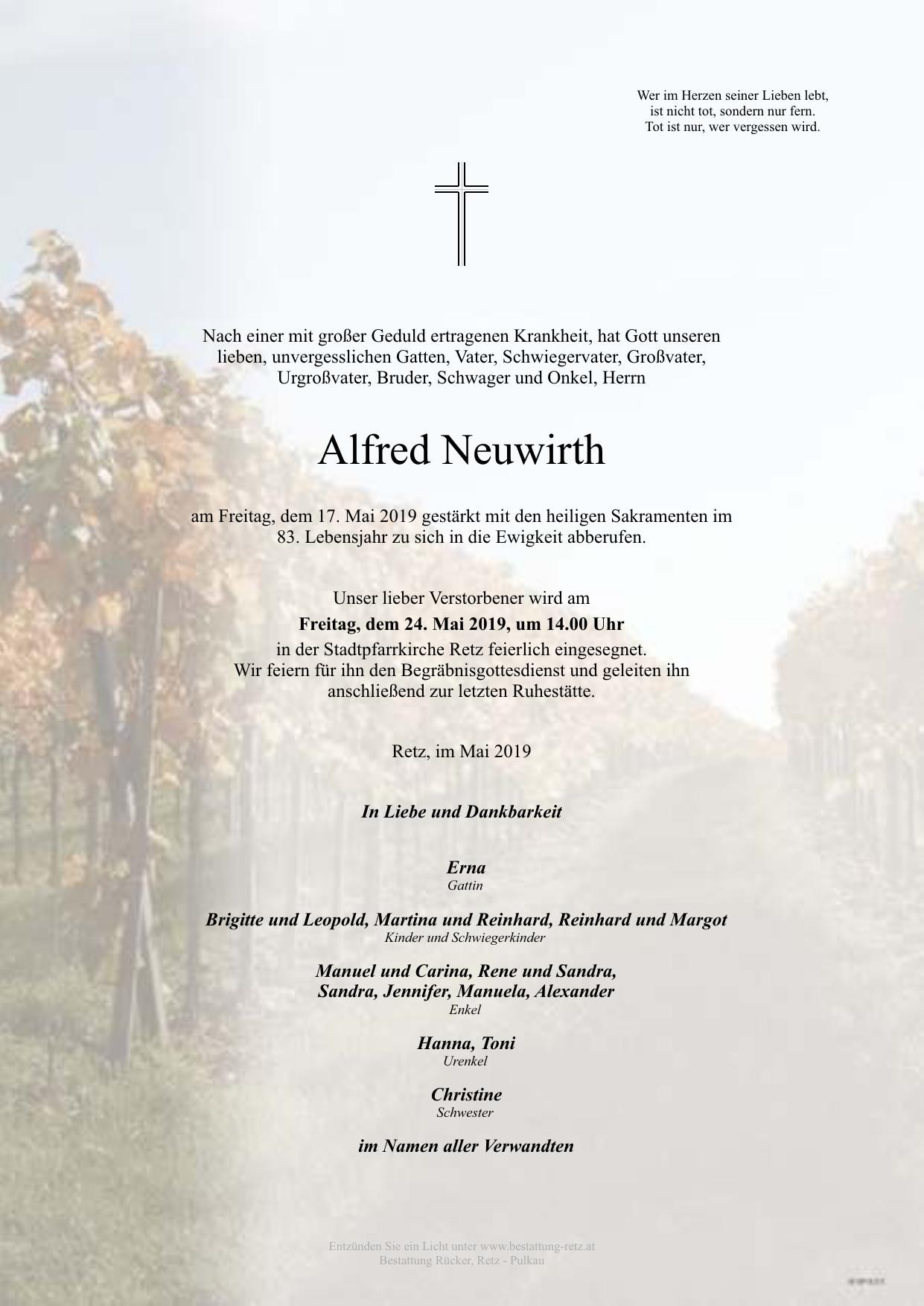 Traueranzeige von Alfred Neuwirth