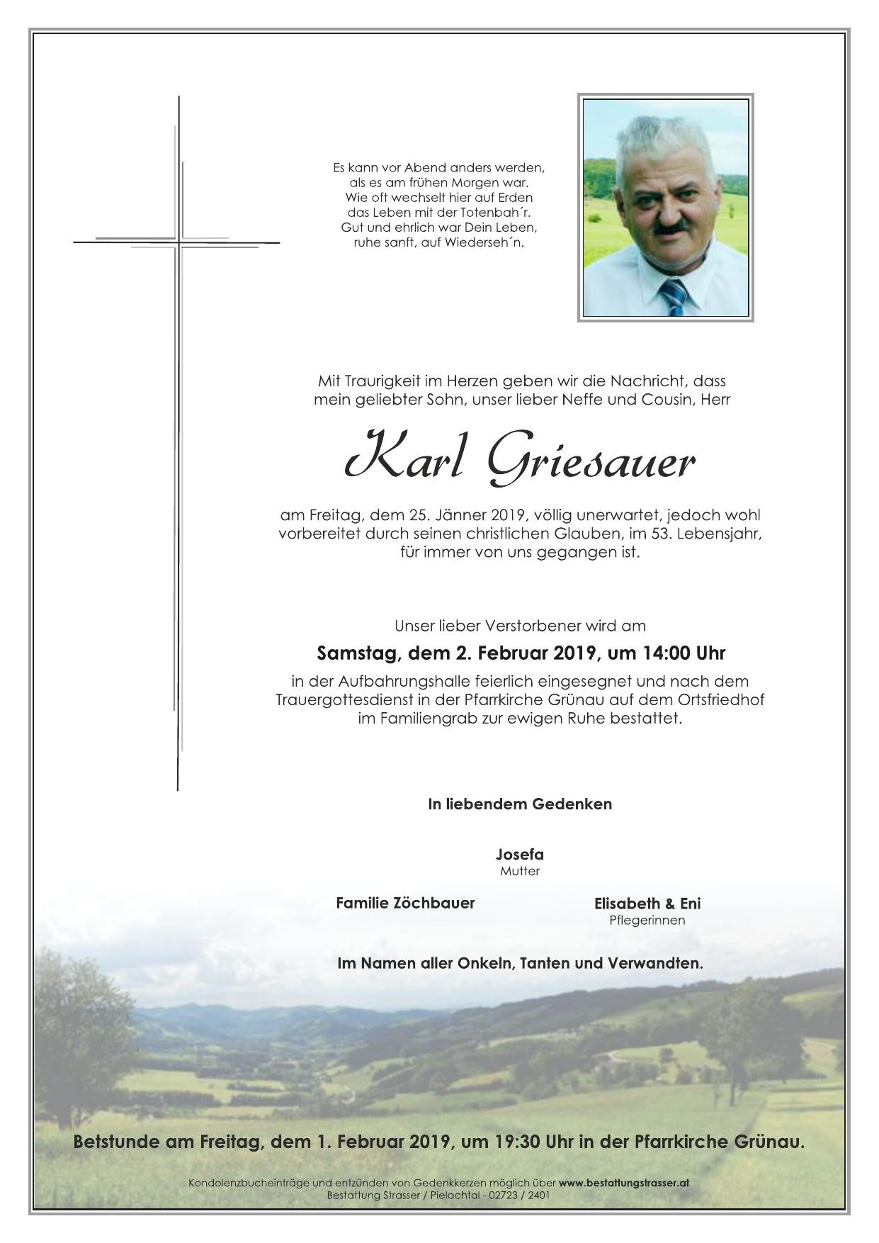 Traueranzeige von Karl Griesauer
