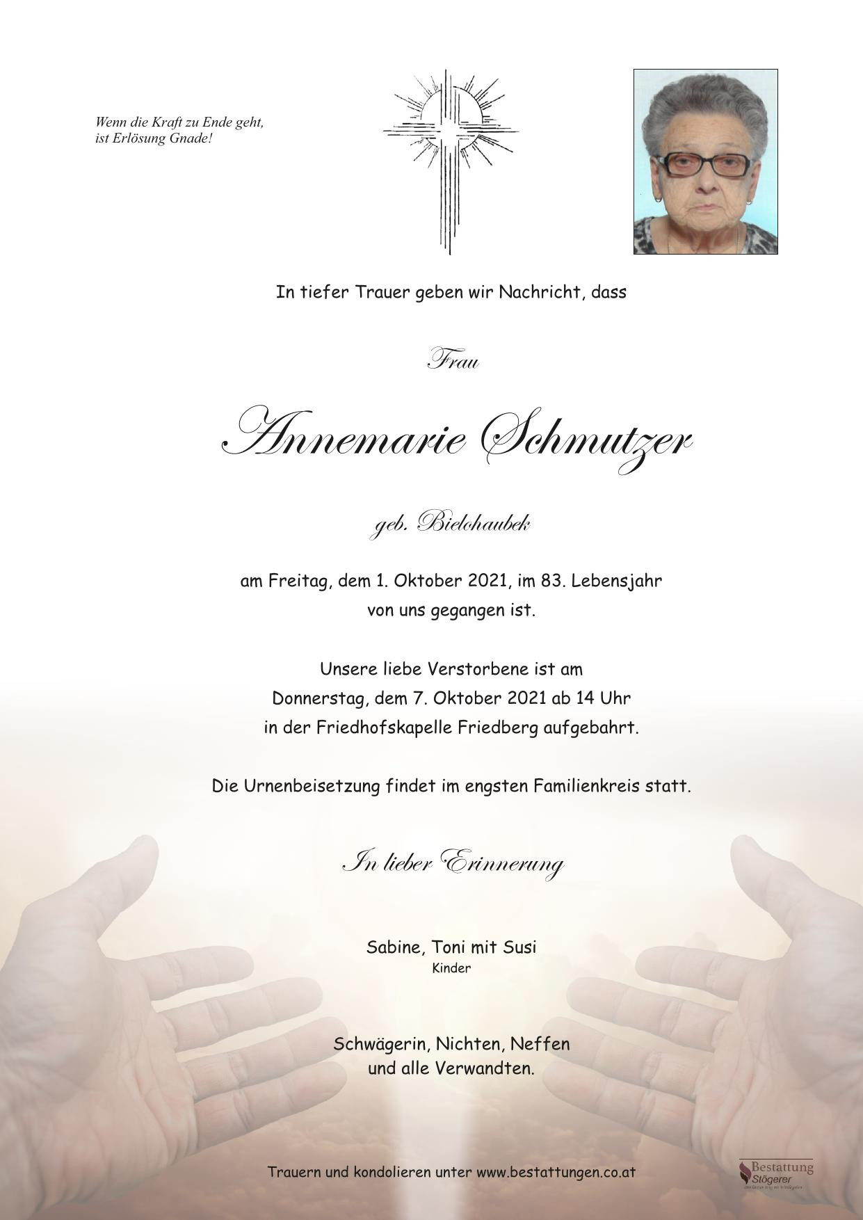 Traueranzeige von Annemarie Schmutzer