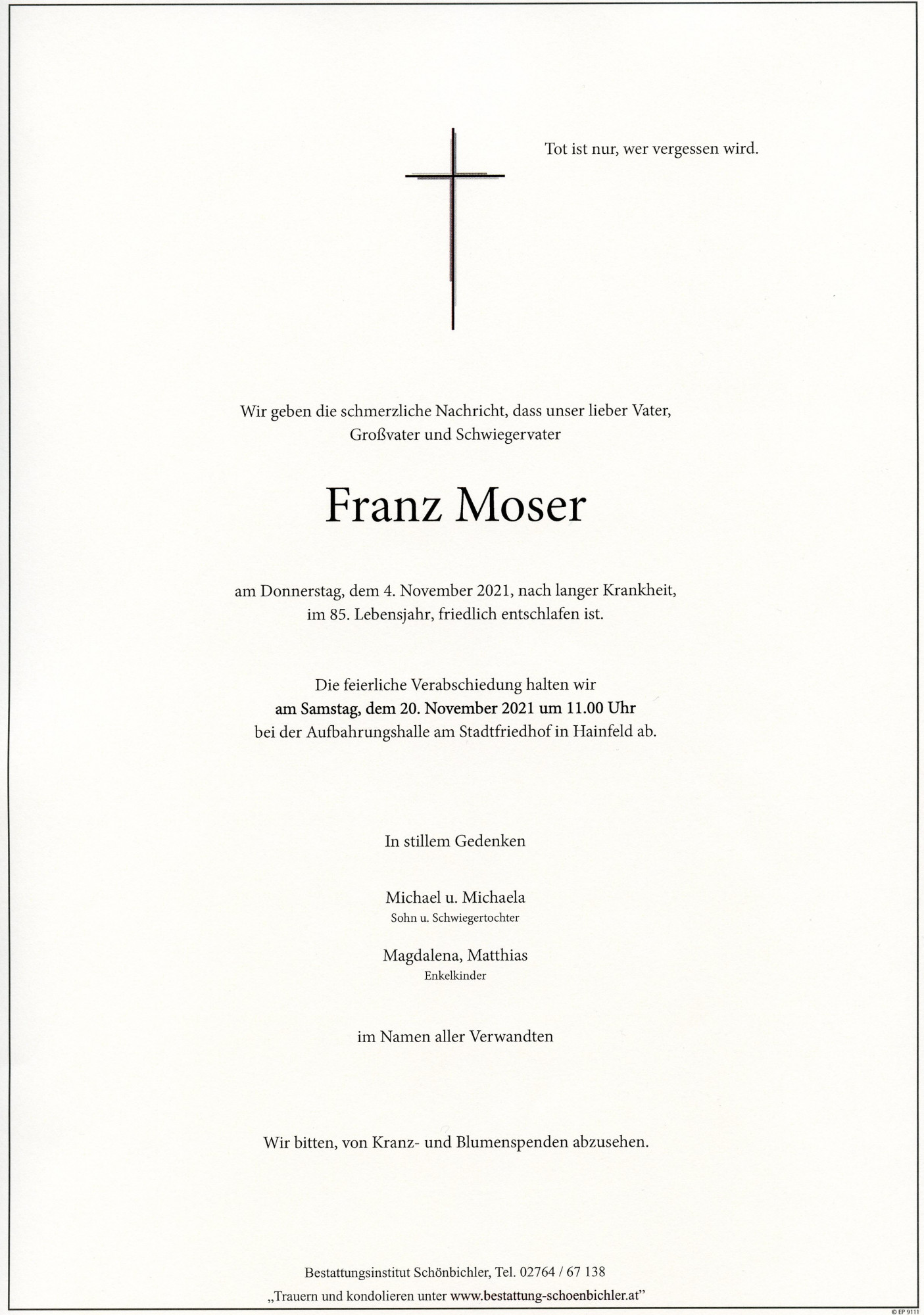 Traueranzeige von Franz Moser