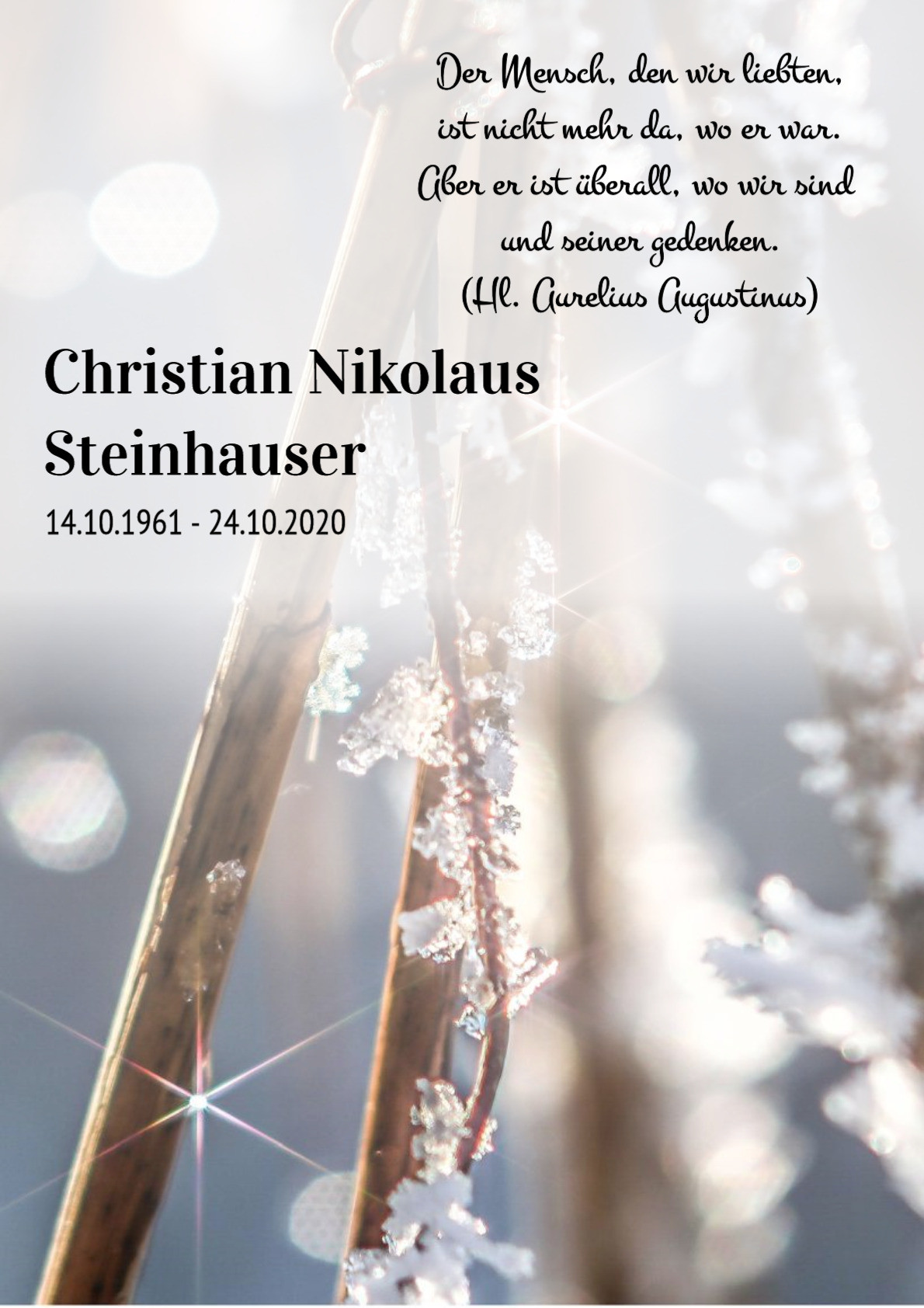 Traueranzeige von Christian Nikolaus Steinhauser