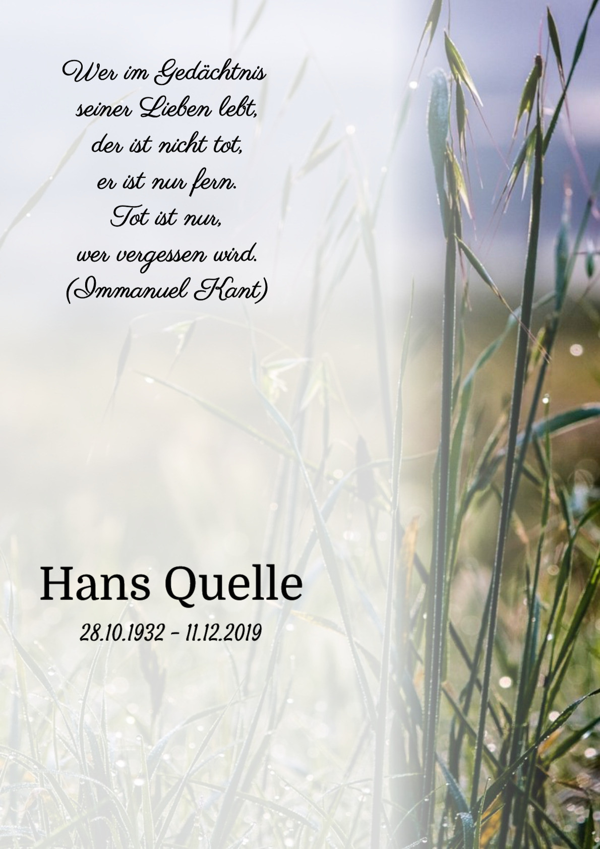 Traueranzeige von Hans Quelle