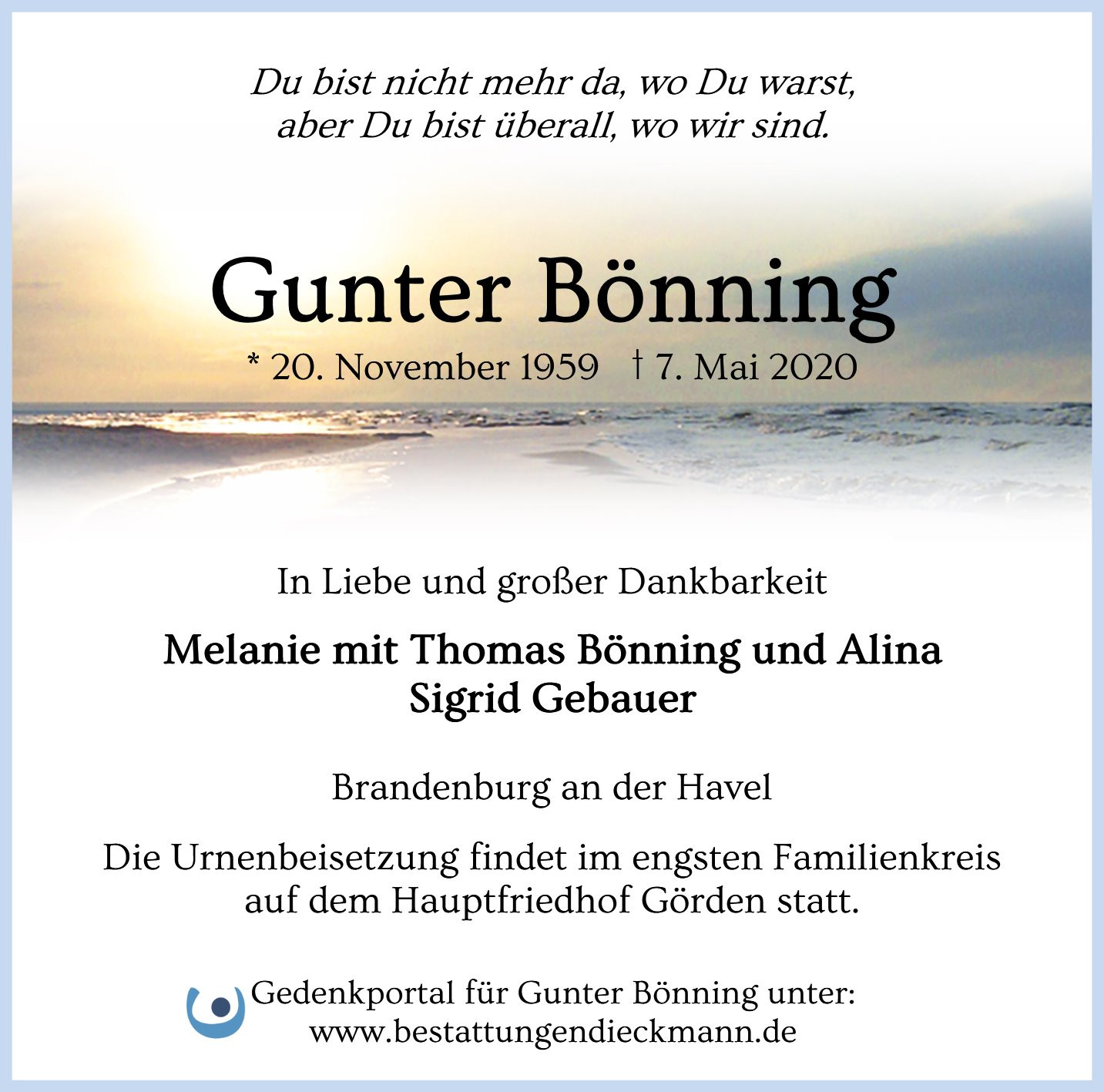 Traueranzeige von Gunter Bönning