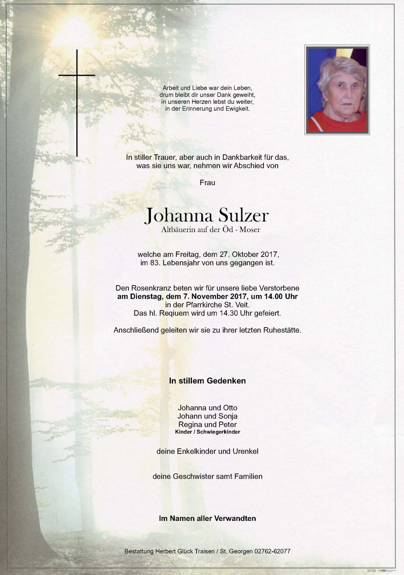 Traueranzeige von Johanna Sulzer
