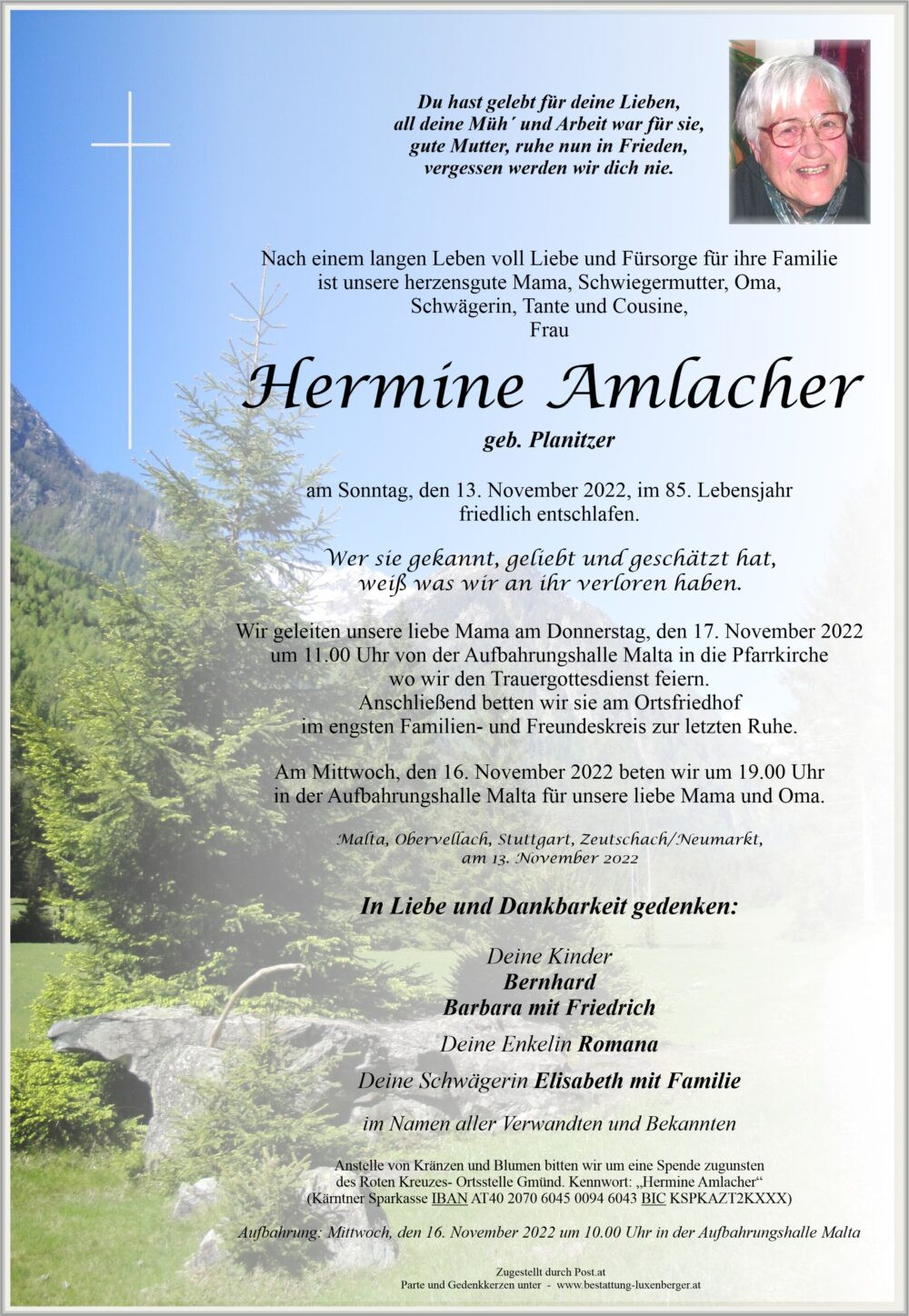 Traueranzeige von Hermine Amlacher