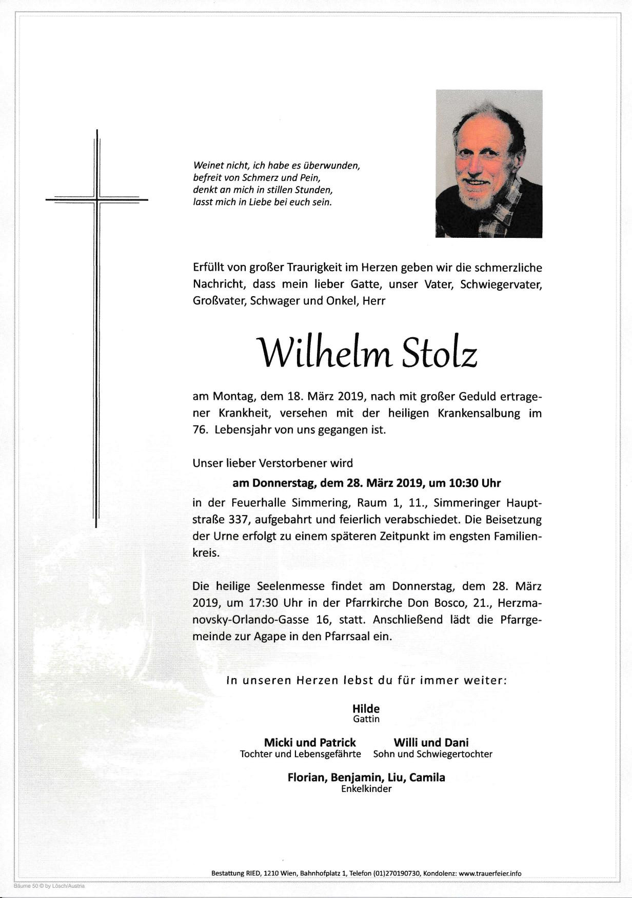 Traueranzeige von Dipl.-Ing. Dr. techn. Wilhelm Stolz