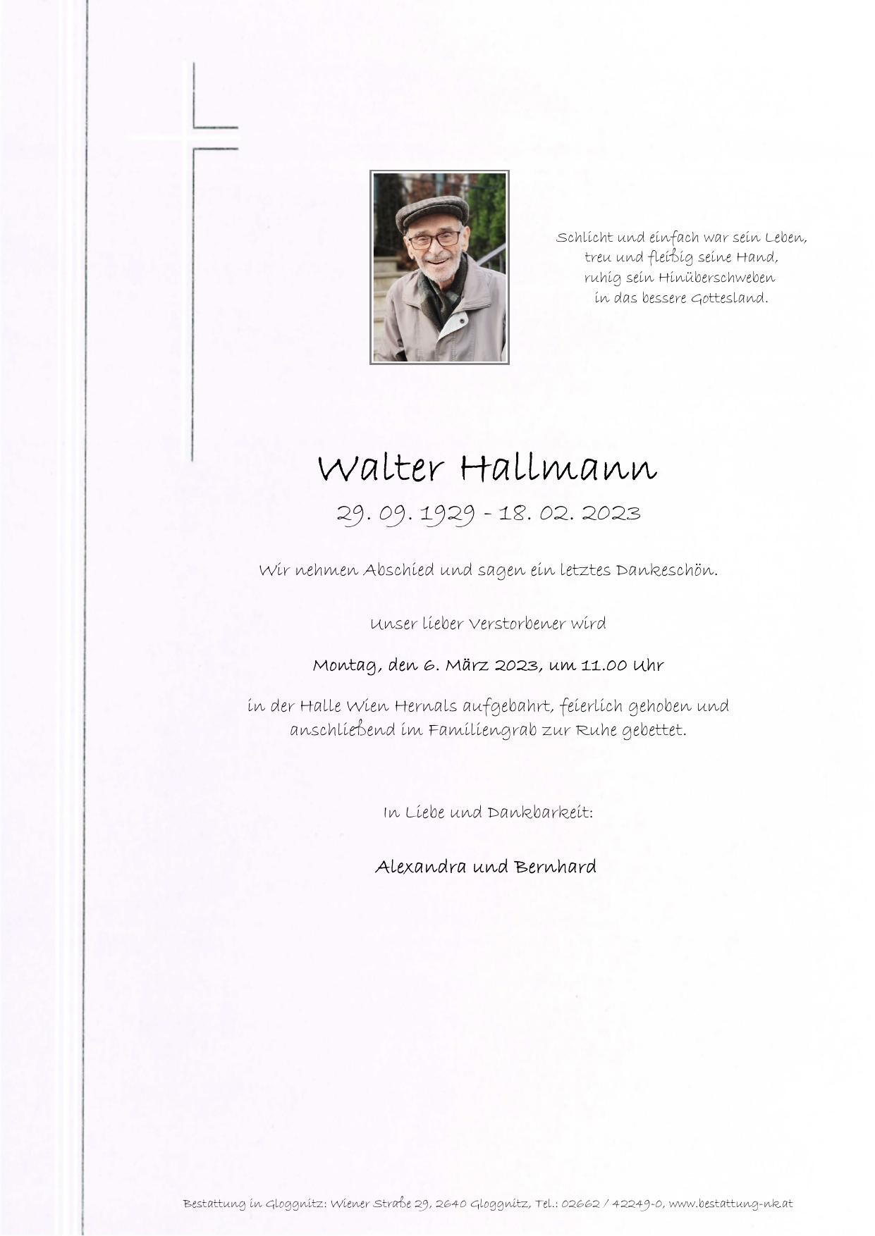 Traueranzeige von Walter Hallmann