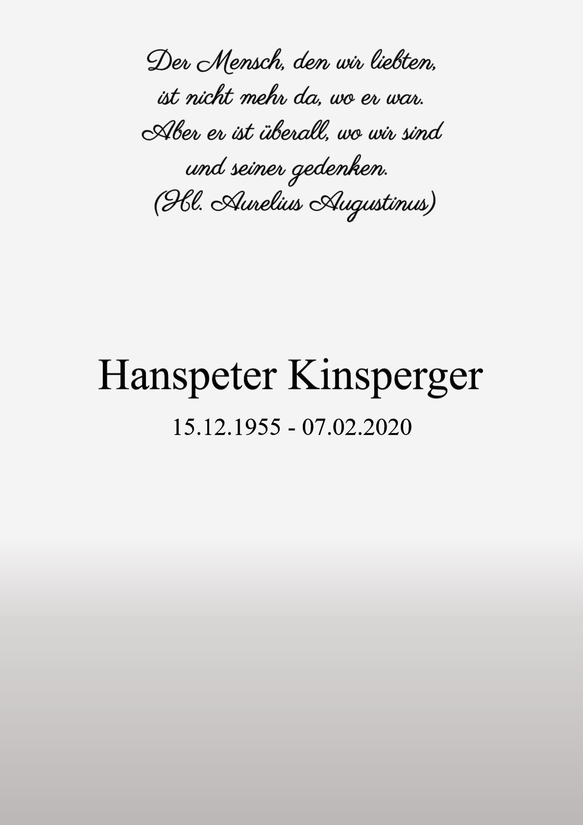 Traueranzeige von Hanspeter Kinsperger