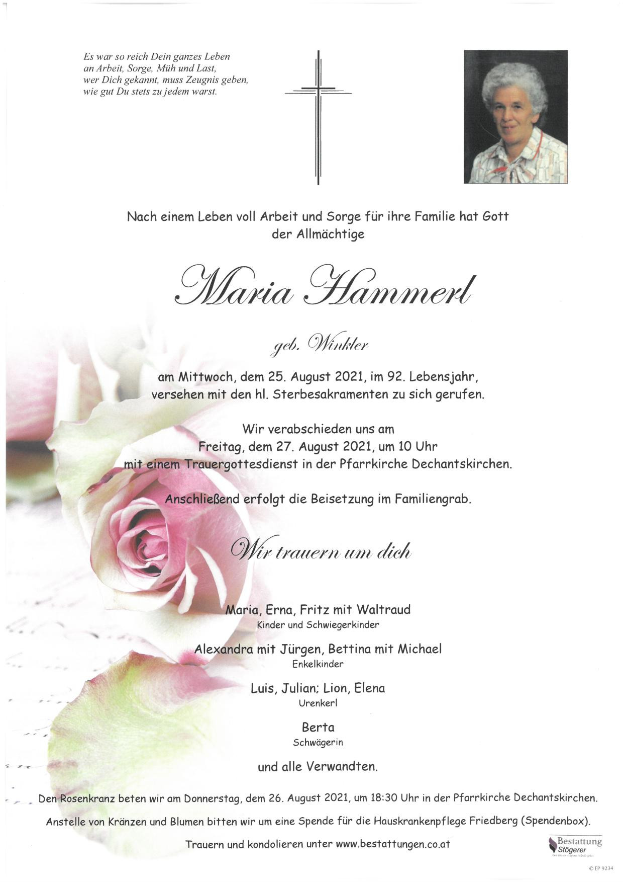Traueranzeige von Maria Hammerl