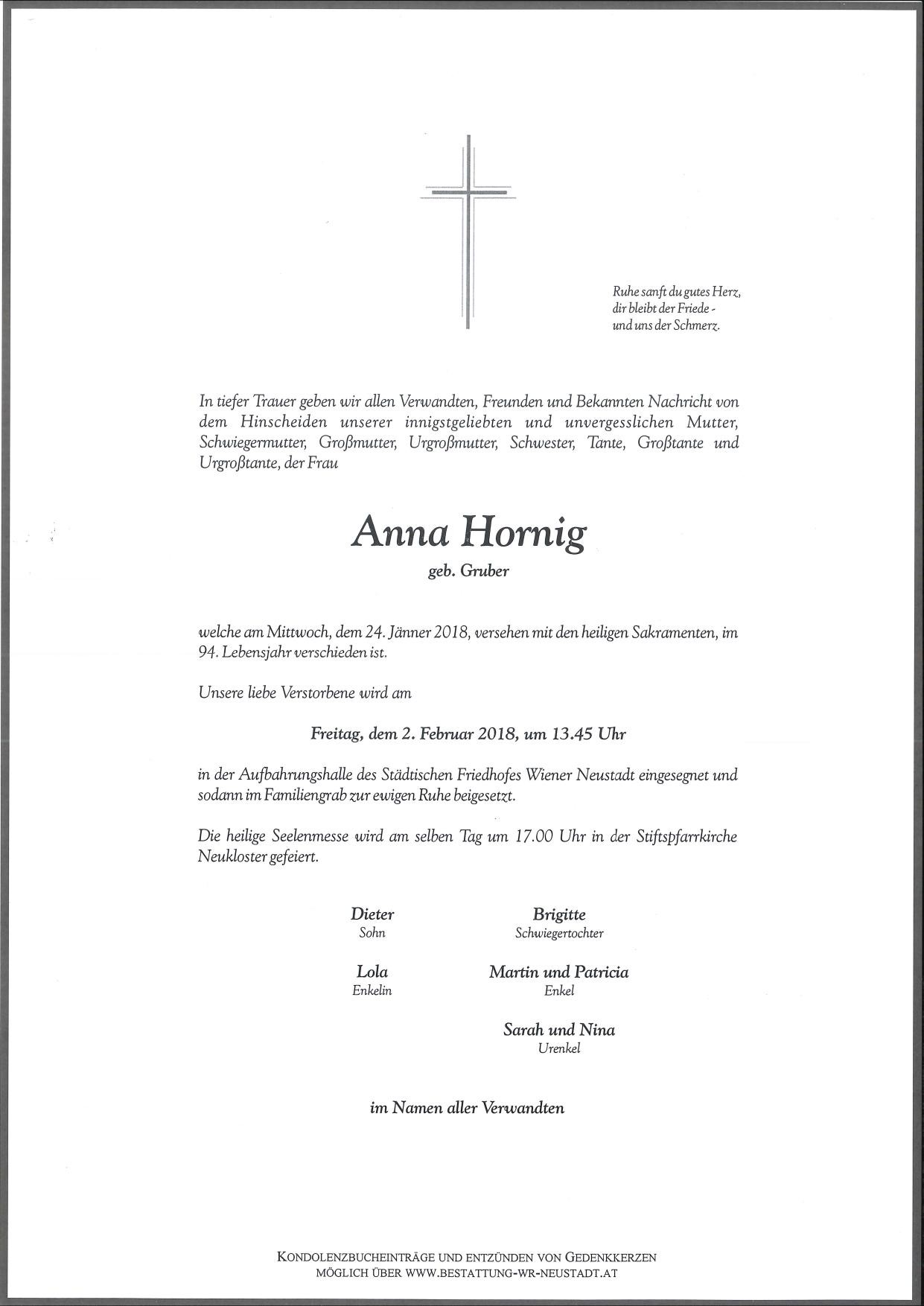 Traueranzeige von Anna Hornig