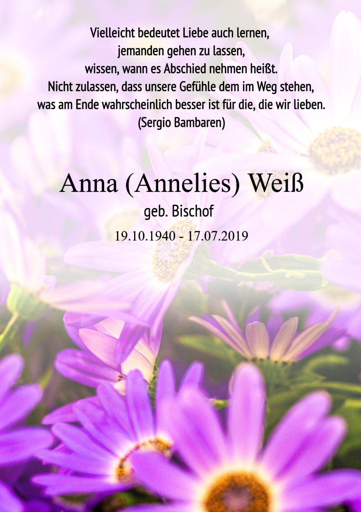 Traueranzeige von Anna (Annelies) Weiß