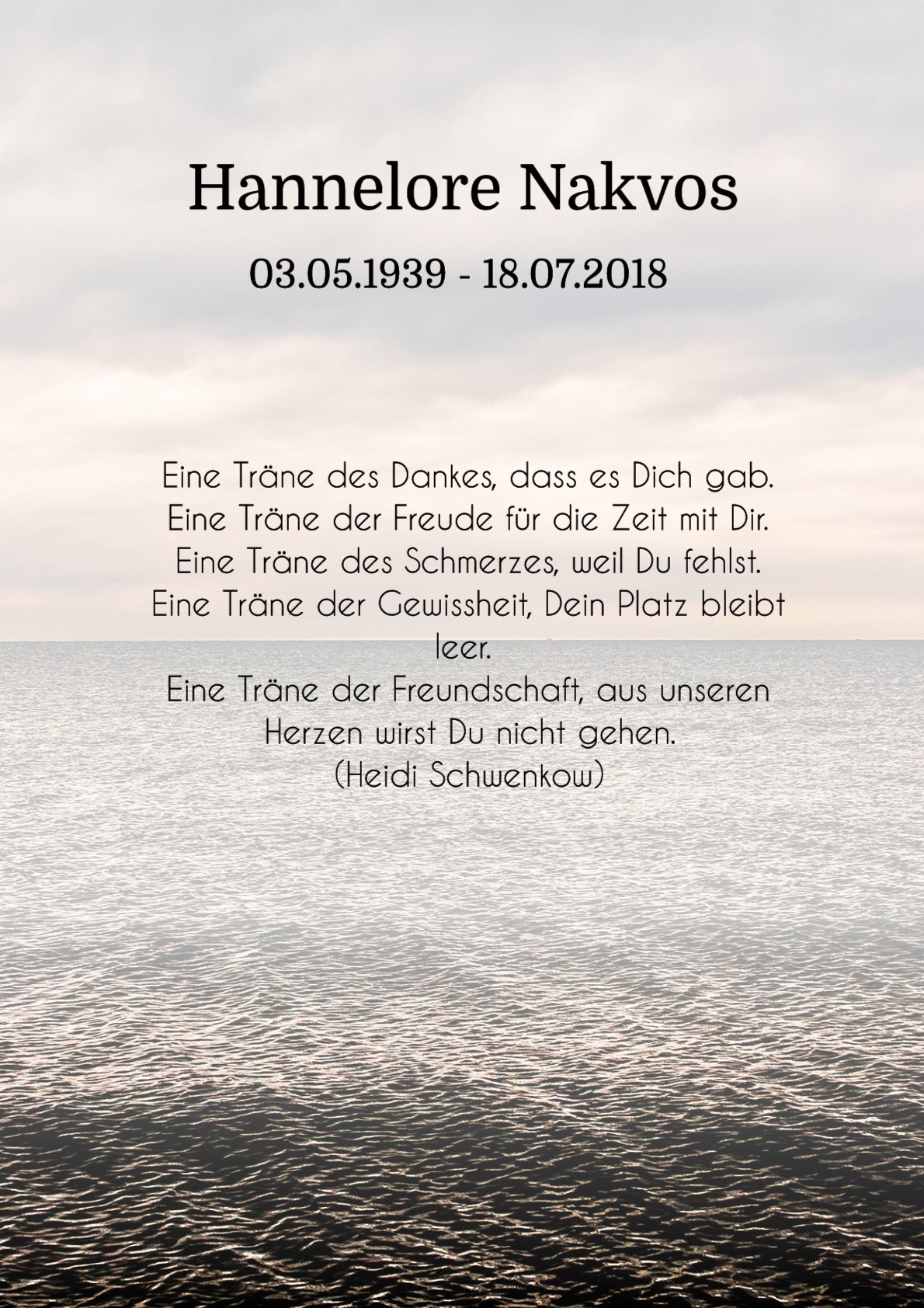 Traueranzeige von Hannelore Nakvos