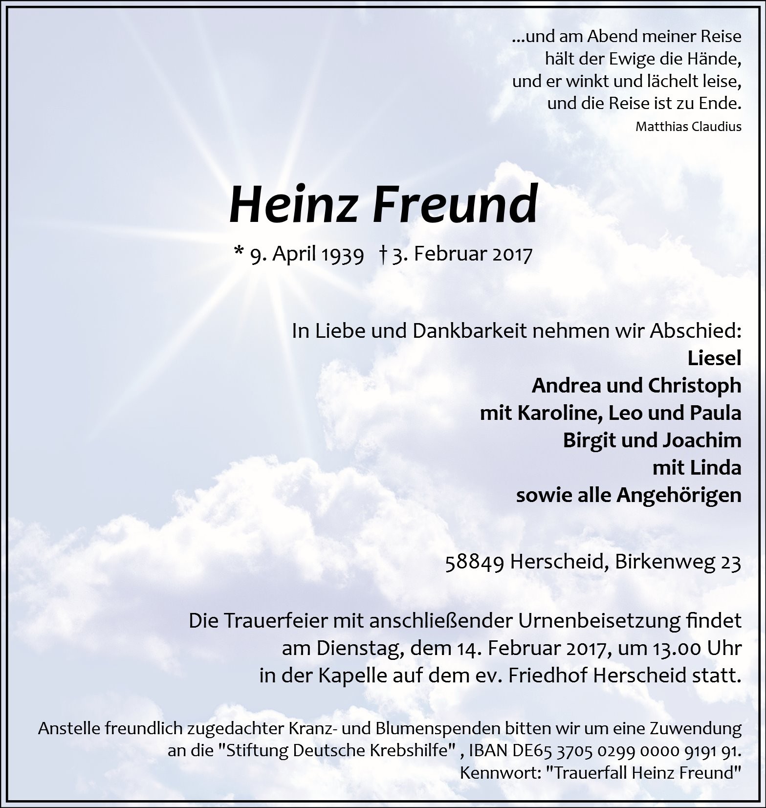 Traueranzeige von Heinz Freund