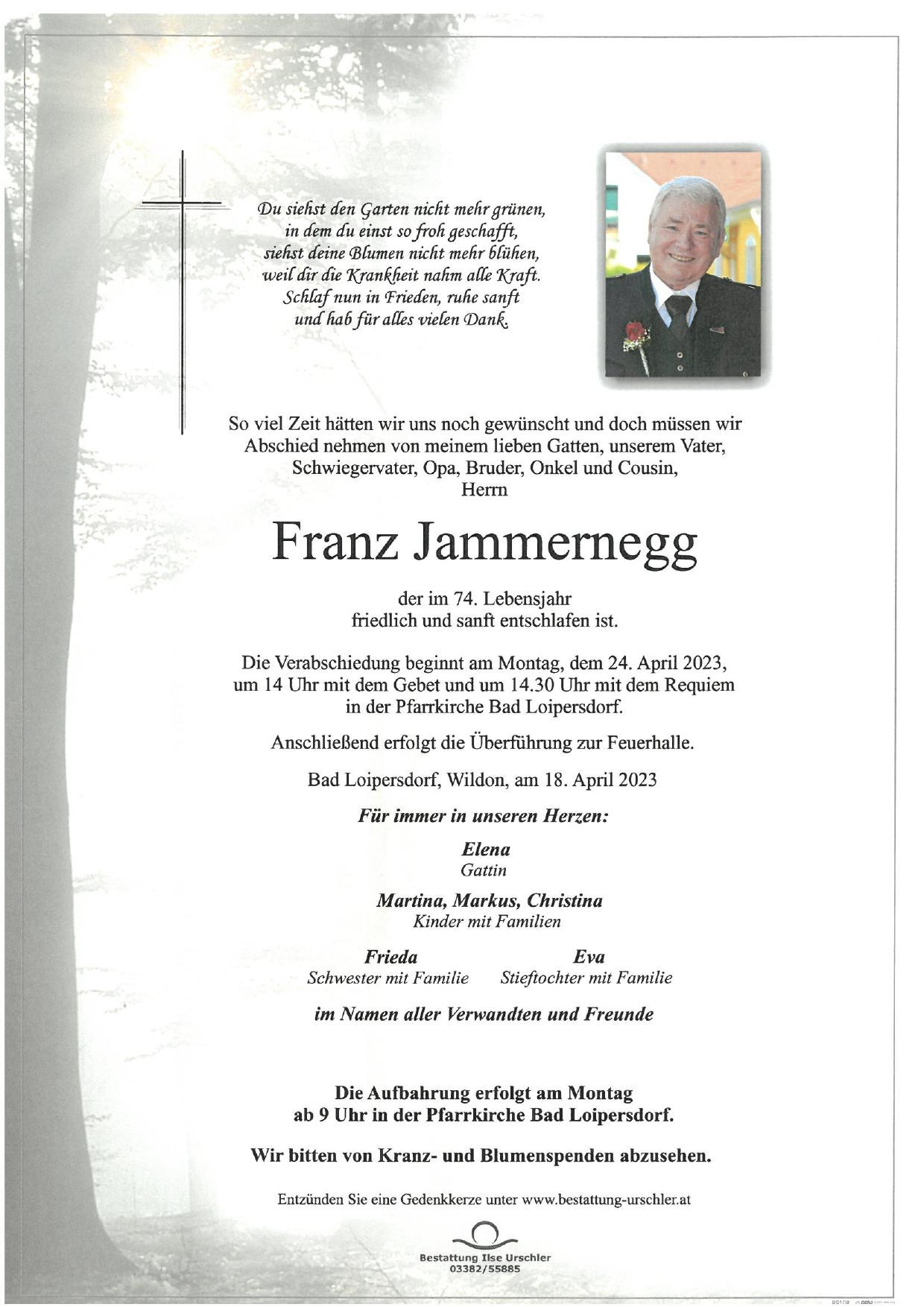 Traueranzeige von Franz Jammernegg