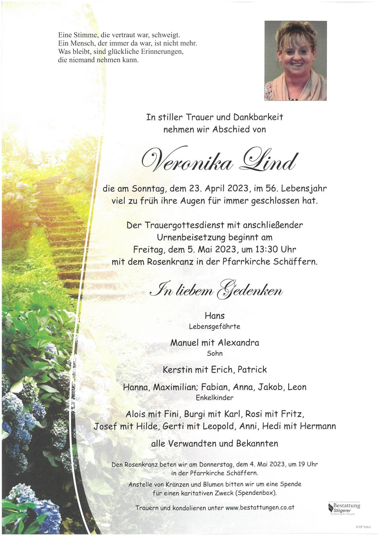 Traueranzeige von Veronika Lind