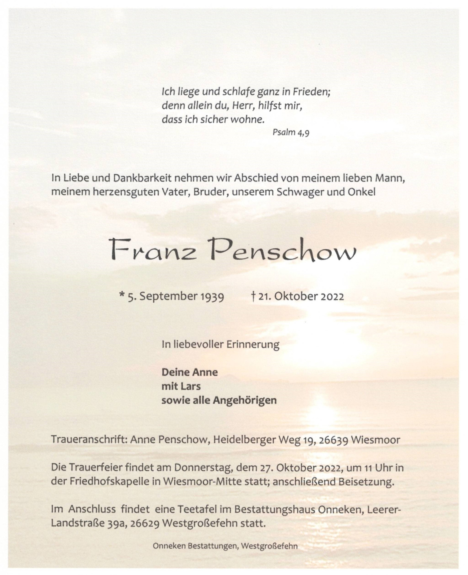 Traueranzeige von Franz Penschow
