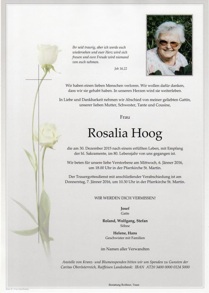 Traueranzeige von Rosalia Hoog