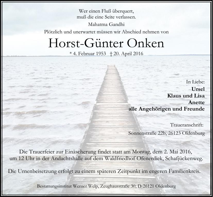 Traueranzeige von Horst-Günter Onken