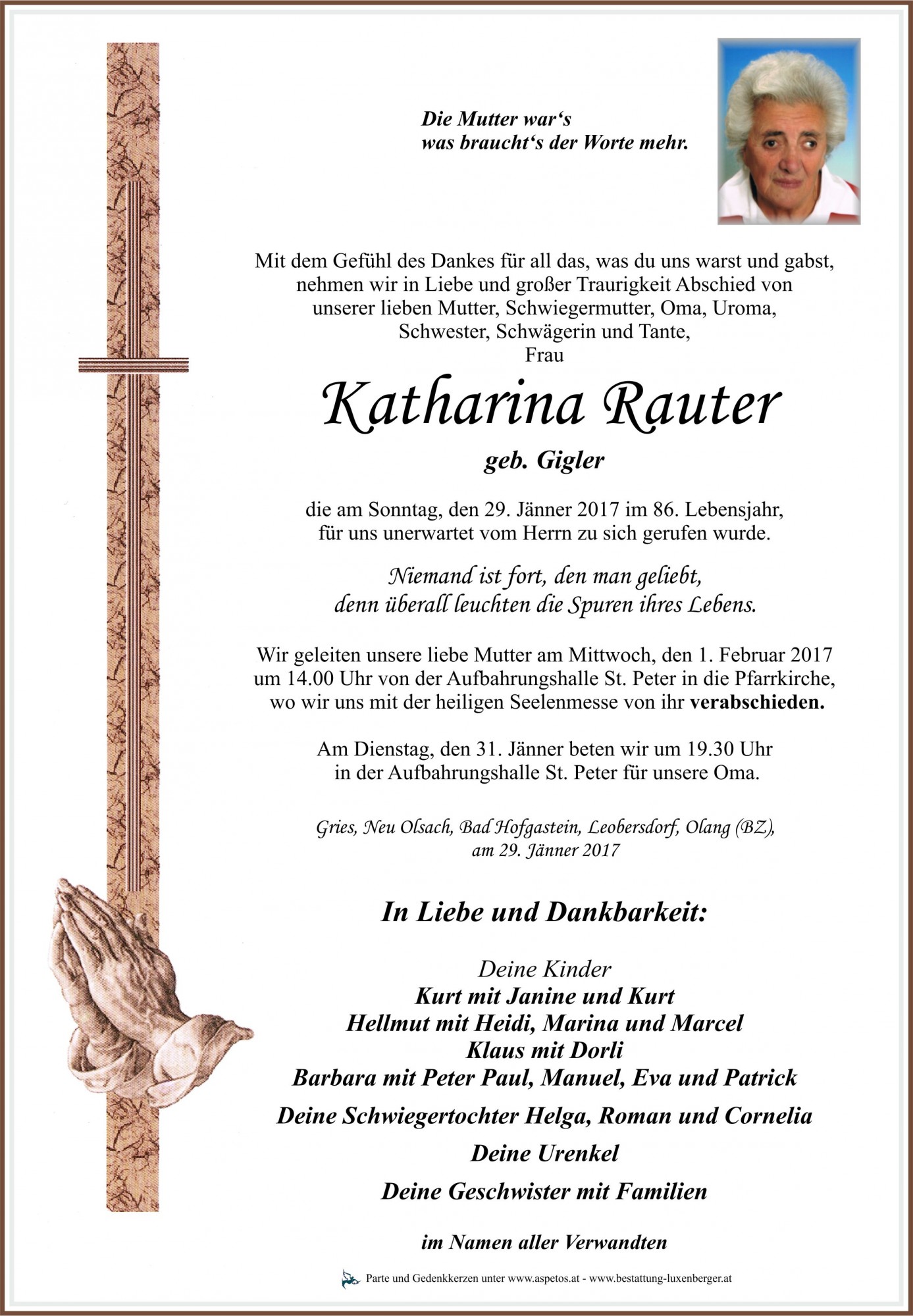 Traueranzeige von Katharina Rauter