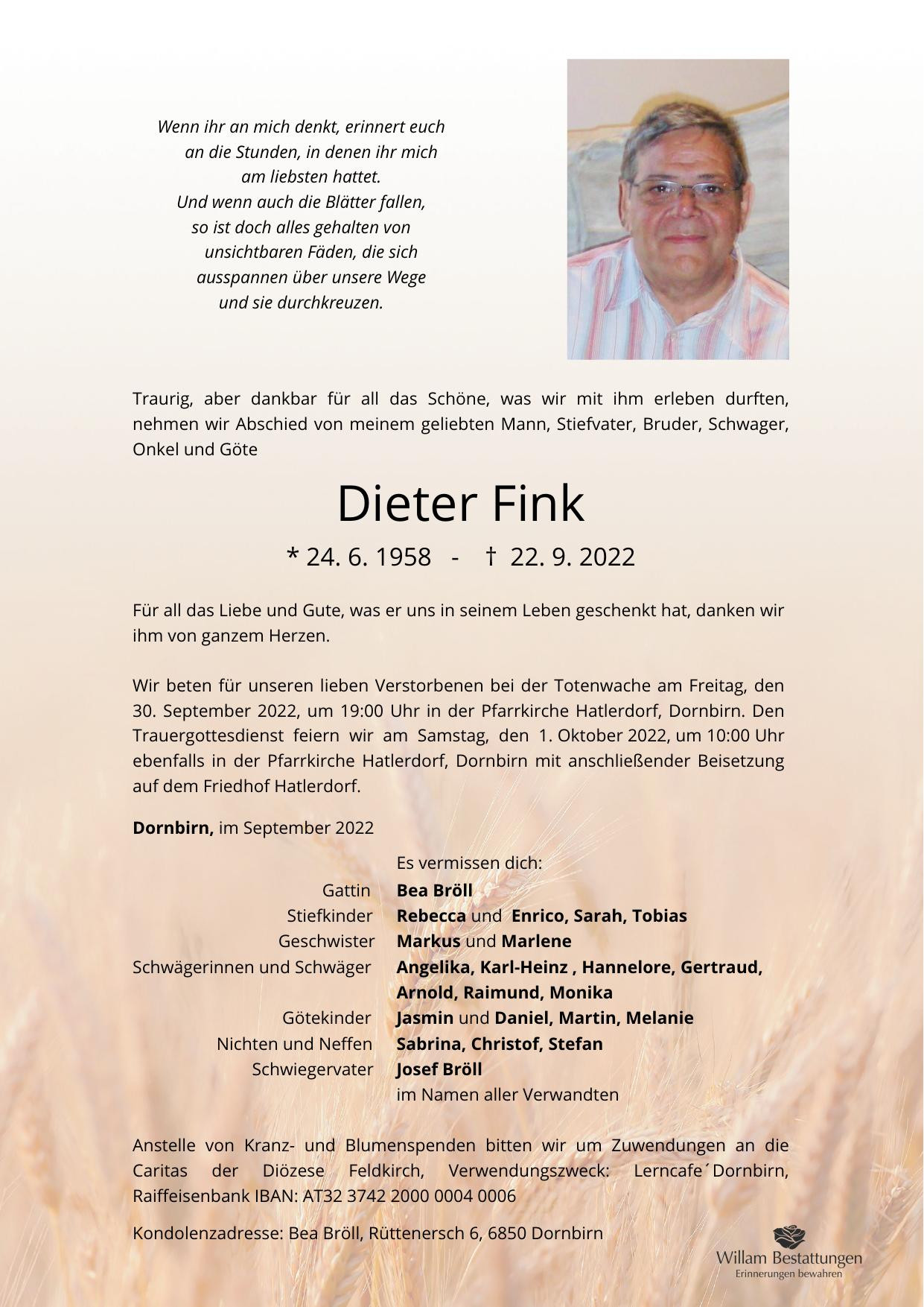 Traueranzeige von Dieter Fink