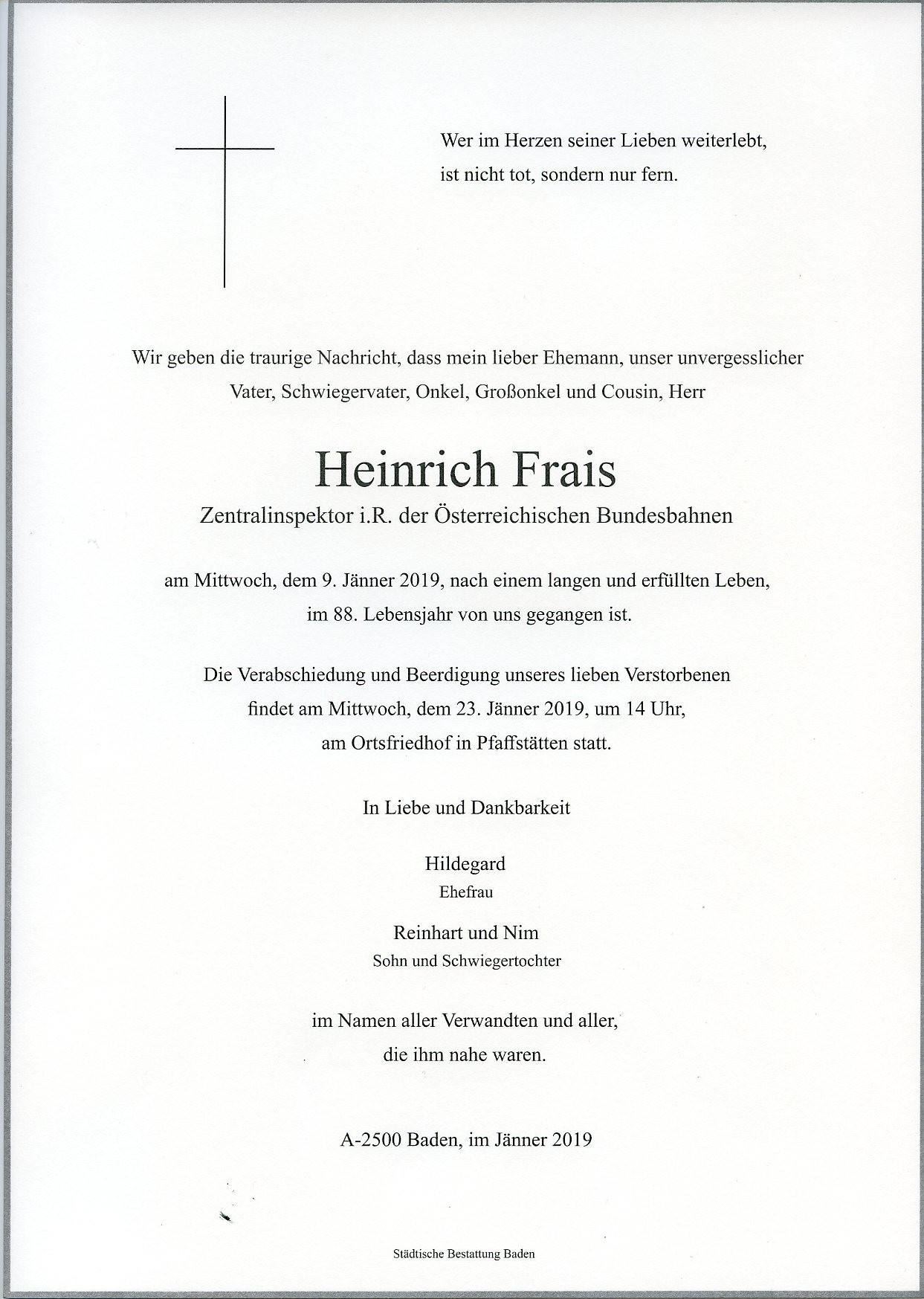 Traueranzeige von Heinrich Frais