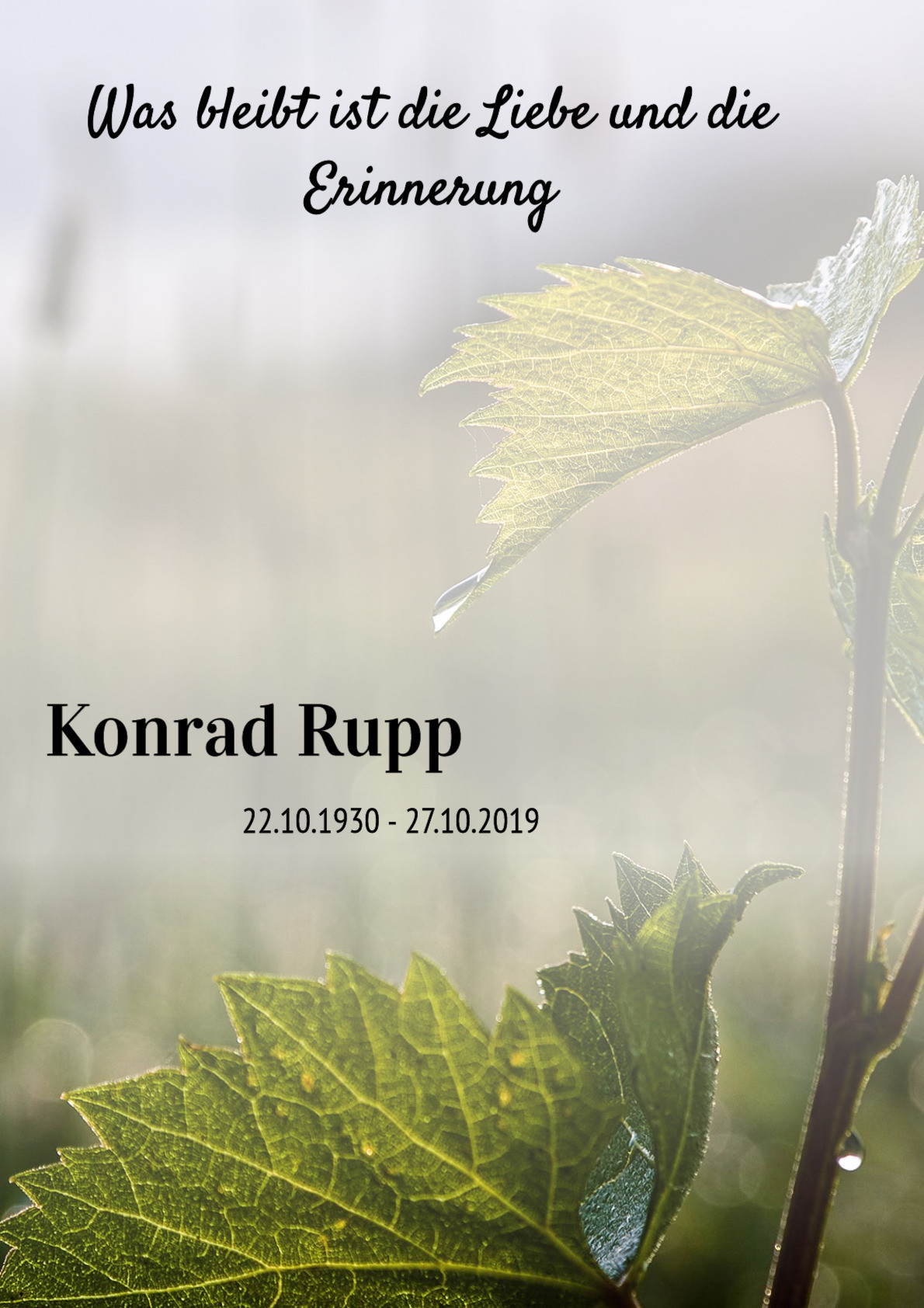 Traueranzeige von Konrad Rupp